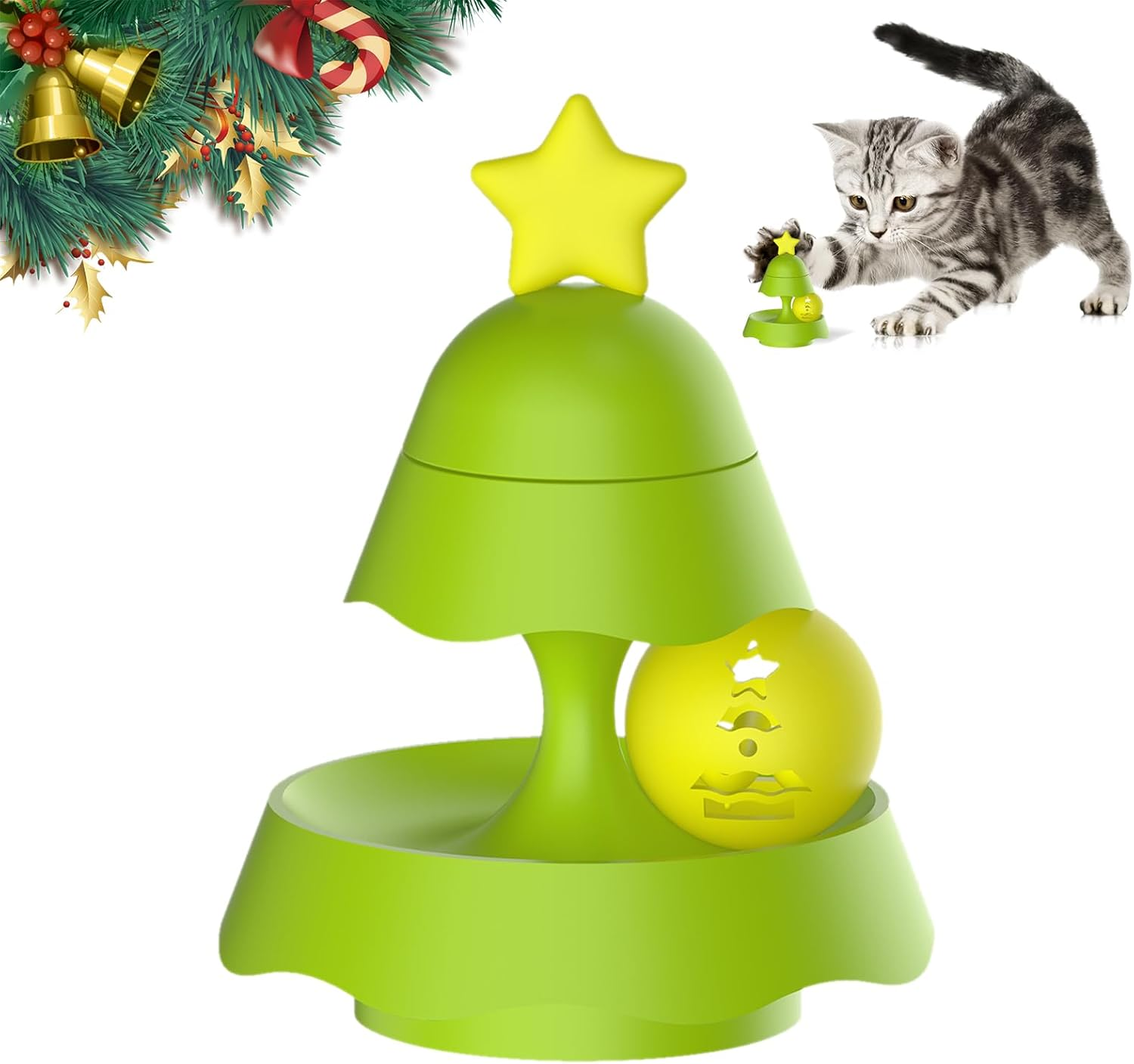 Christmas Cat Teaser Ball Toy Fun Interactive Cat Toys for Indoor Cat Ball Toys with Circle 1 Level Cat Roller Toy with 1 Bell Ball for Remove Boredom and Physical Exercise image number 4