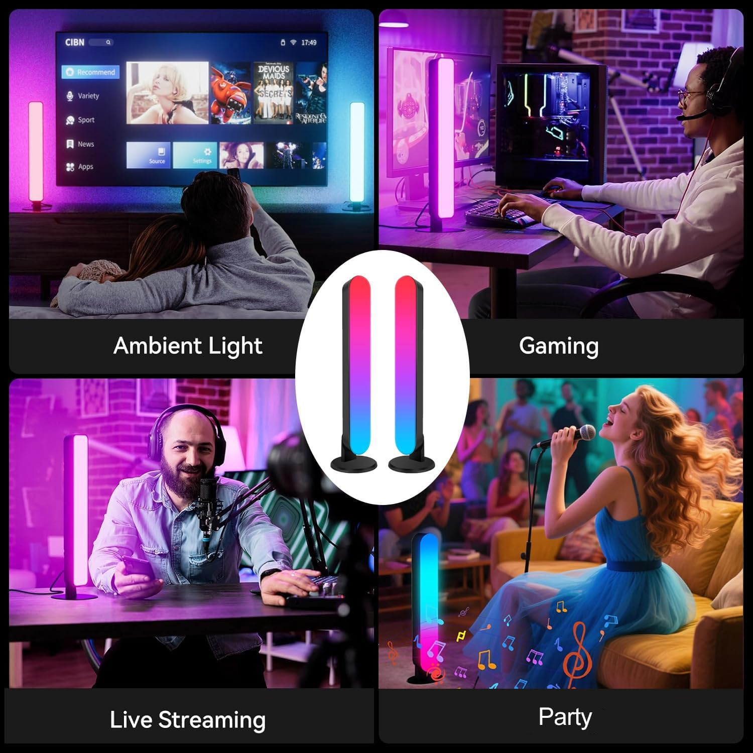 Noger Smart LED Light Bars, 10.4Inch RGBIC Wifi Gaming Lights USB Ambient Lighting with Remote, APP and Controller Control, Music Sync, TV Backlight Compatible with Alexa and Google Assistant, 2 Pack image number 4