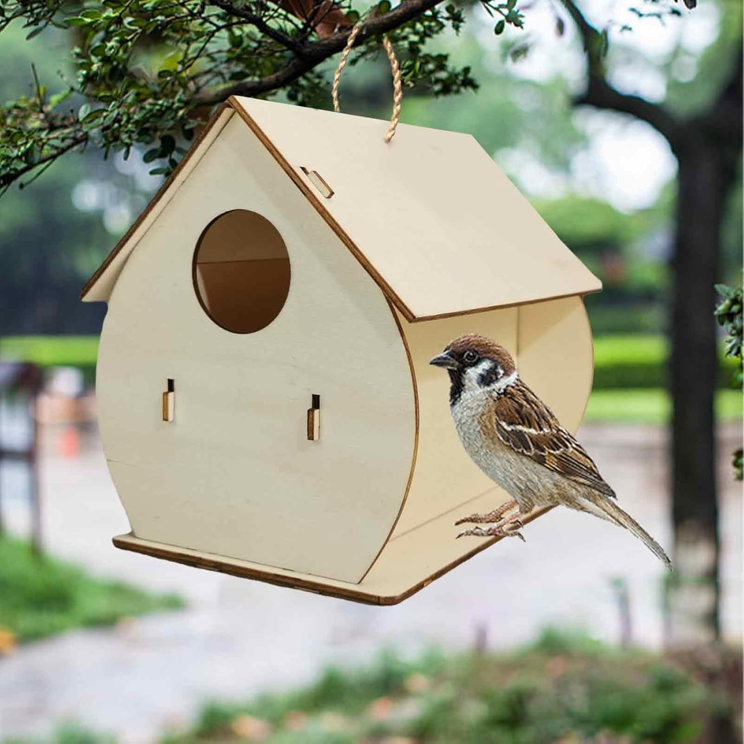 Wooden Bird Houses for Outside, Hummingbird Nest Garden Decor, Multi-Purpose Wild Bird Nesting Box, Natural Finch Bird Houses for Wren, Swallow, Sparrow, Hummingbird 12X10Cm - Narrow Face image number 2