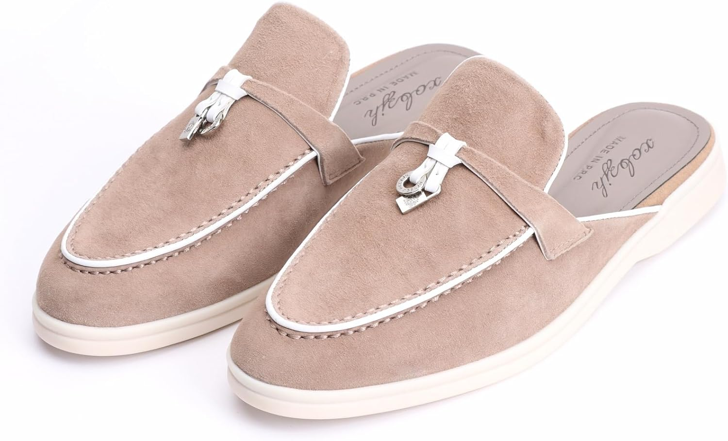 XOBZJH Designer Women'S Mules Flat Heel - Suede Leather Flats with Tassel Detail, Comfortable Slip-On Backless Loafers,Casual & Work Shoes image number 6