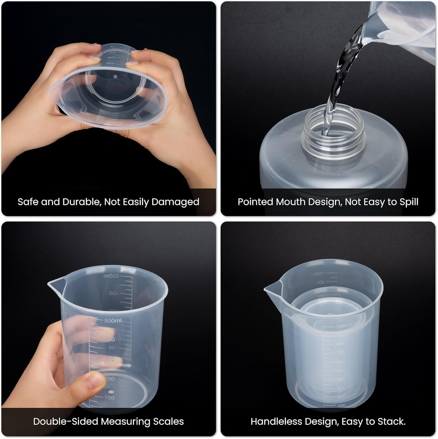 2 Pack Plastic Measuring Jugs, Transparent Lab Graduated Beakers, Heat Resistant Measuring Mixing Cups Set, Multipurpose Cooking Baking Liquid Measure Tool (250 Ml+250 Ml) image number 4