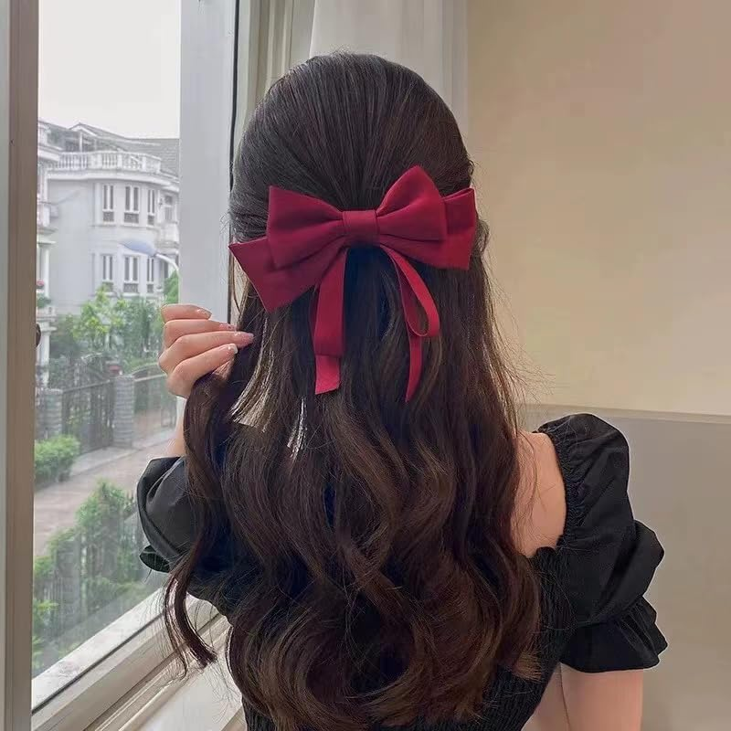 Red Bow Hair Clips for Women and Girls - Large Knot Tassel Ribbon Bowknot Accessories image number 3
