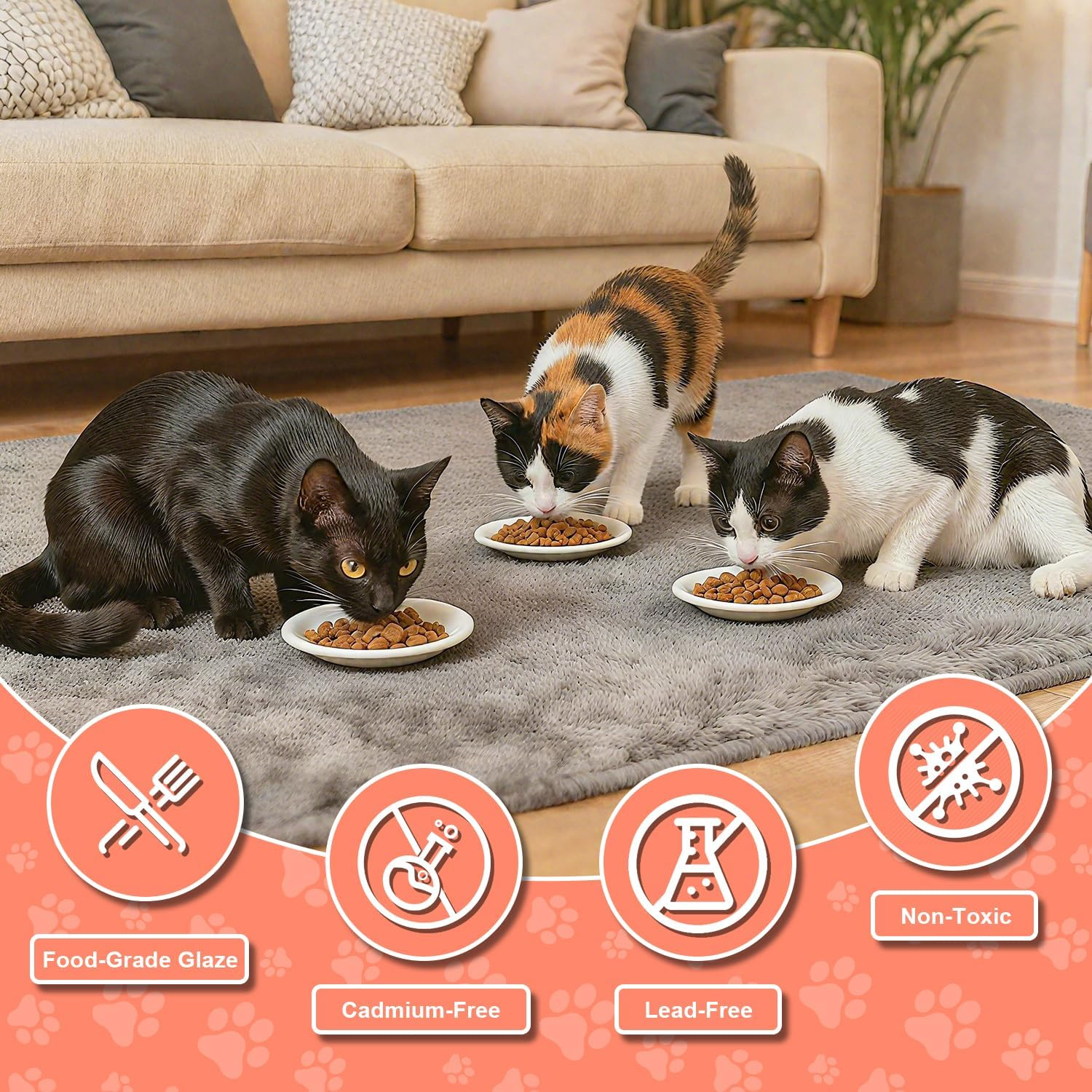 Pack of 6 Cat Feeding Bowls, Ceramic Bowls, 15 Cm Diameter, Cat Feeding Bowl, Cat Bowl for Pet Cats and Puppies image number 2