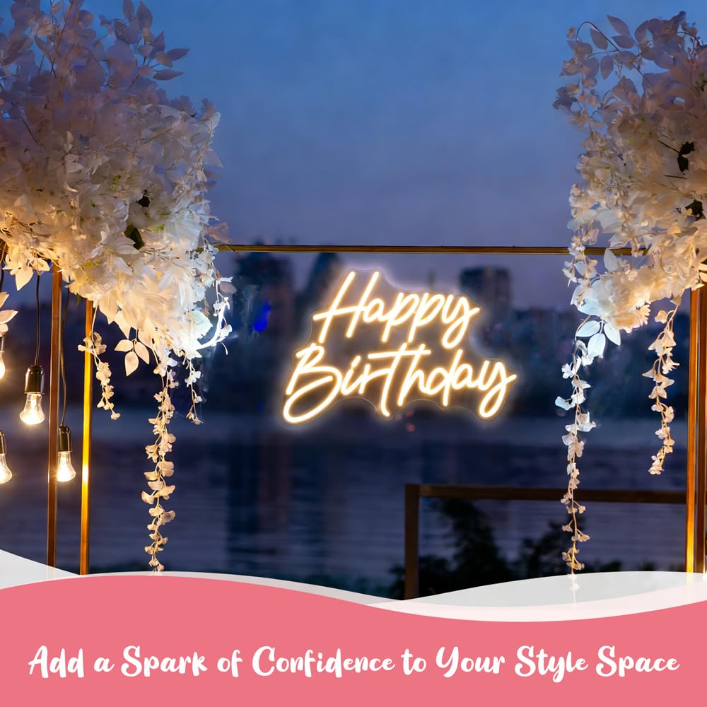Happy Birthday Neon Sign for Backdrop Large Happy Birthday Light up Sign Warm White 21.65"*14.96" image number 6