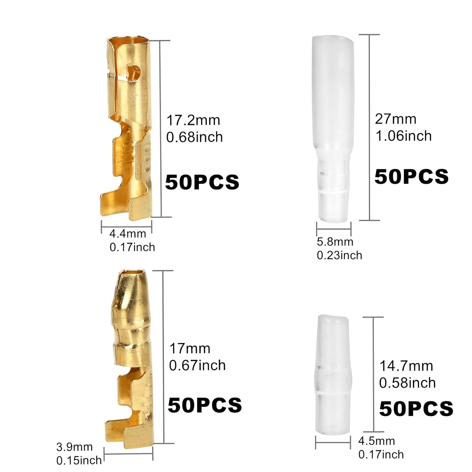 Ruimou 200Pcs 3.9Mm Gold Bullet Wiring Brass Terminal with Insulation Sheath Kit for Wire Connection, Car, Boat, Motorcycle,Bike image number 3