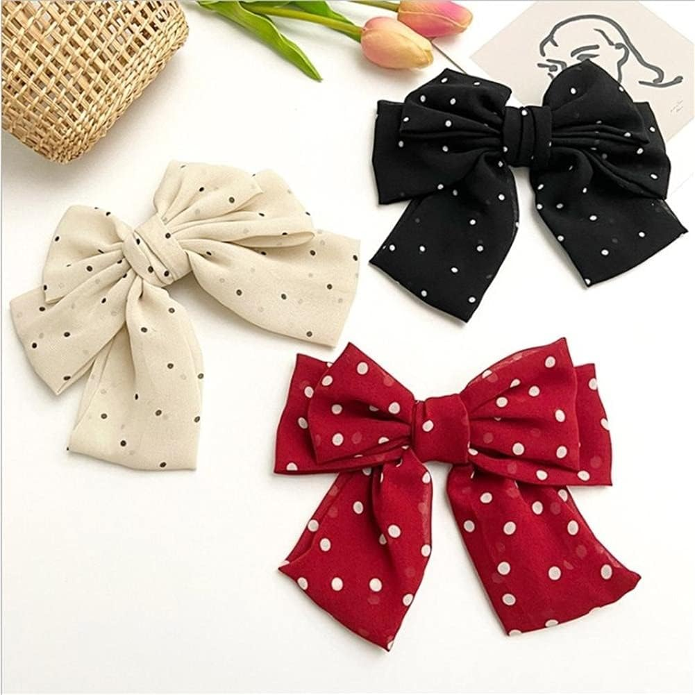 Crystal Hair Accessories,Clips Hairpins,Clip Plate,2Pcs Red Wave Dot Big Bow Fabric Hairpins Female Elegant Party Floral Hair Accessories Wholesal (Color : Black) (Color : Black) image number 2