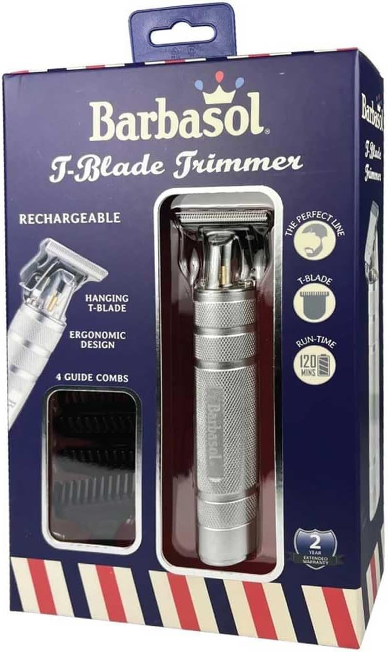 Barbasol Rechargeable T-Blade Trimmer, HAIR_TRIMMER for Men - Crisp Beard and Hair Outlines, Stainless Steel, 1-3 Mm Length