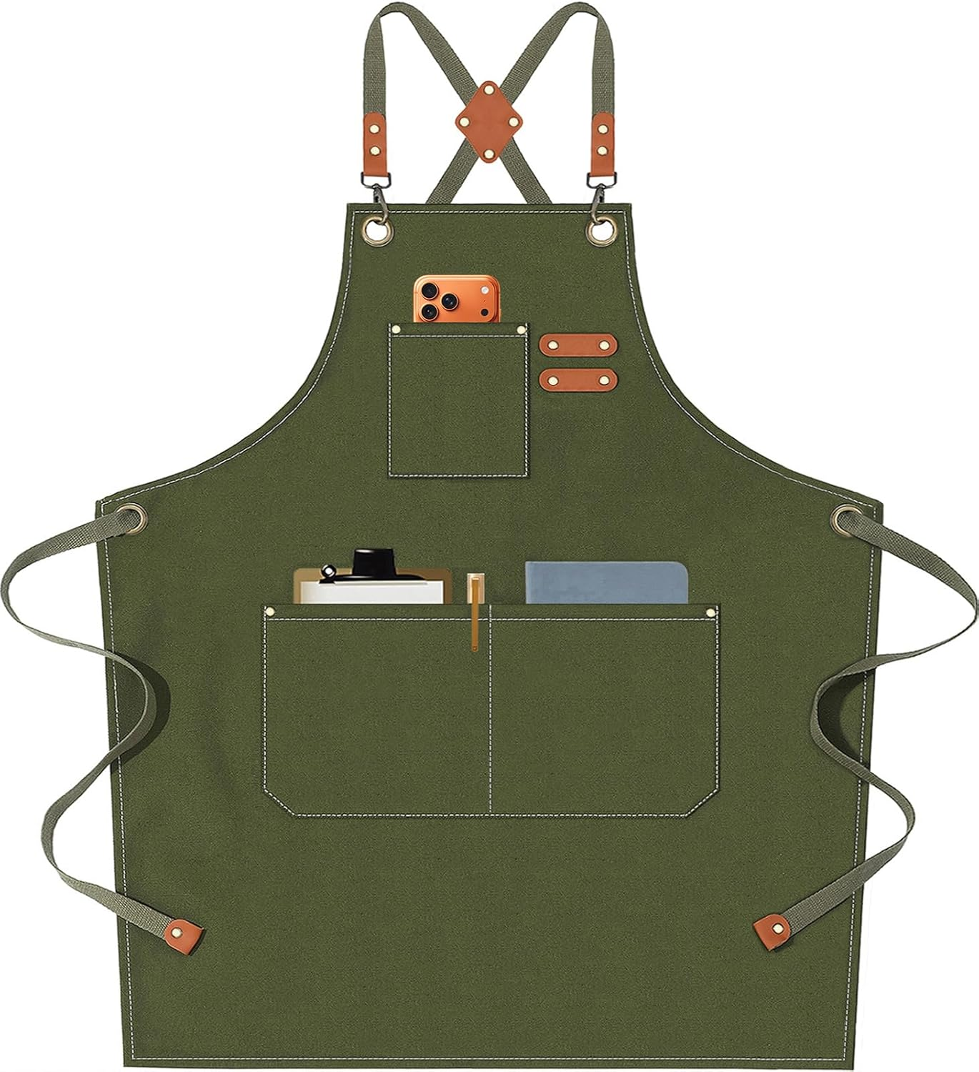 AFUN Chef Aprons for Men Women with Oversized Pockets, 16-Ounce Cotton Canvas Cross Back Heavy Duty Work Apron