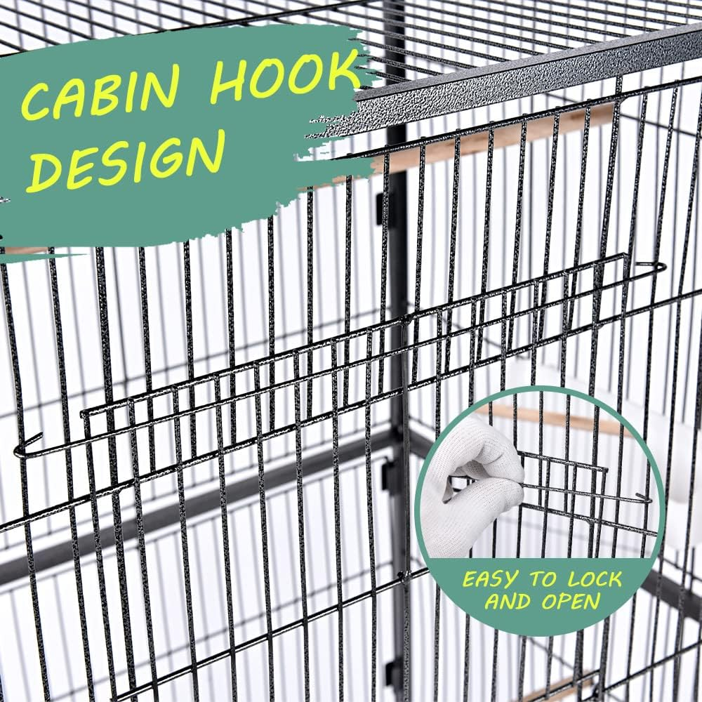 Taily Bird Cage Stand-Alone Aviary 132Cm Large Travel Stand Budgie Parrot Birdcage with Removable Tray Black