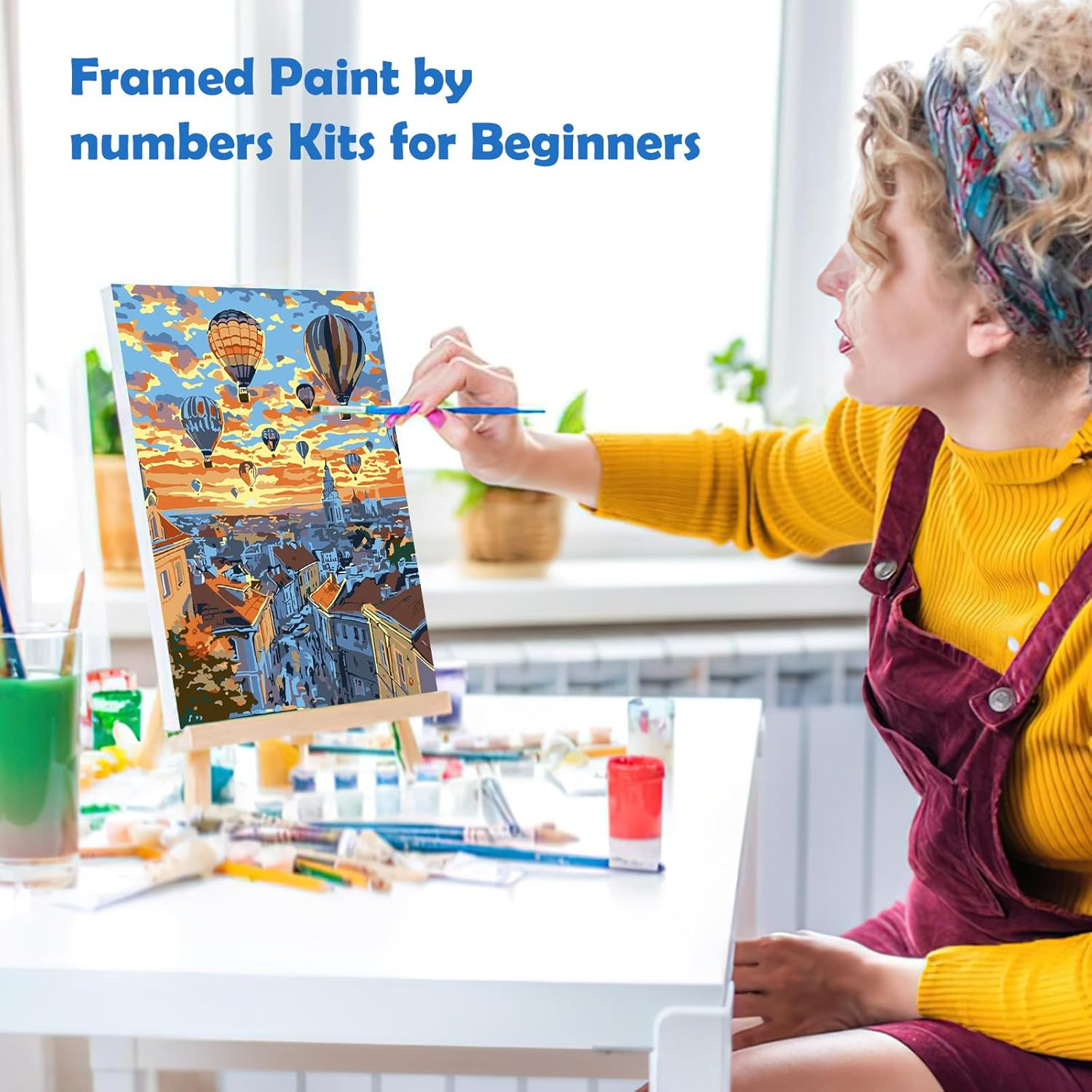 MOGTAA Hot Air Balloon Paint by Numbers for Adults Beginner with Frame, Landscape Painting by Numbers for Adults with Easel, DIY Oil Painting Kits Art Crafts for Home Decor, 8X12In - Cherry Blossom image number 5