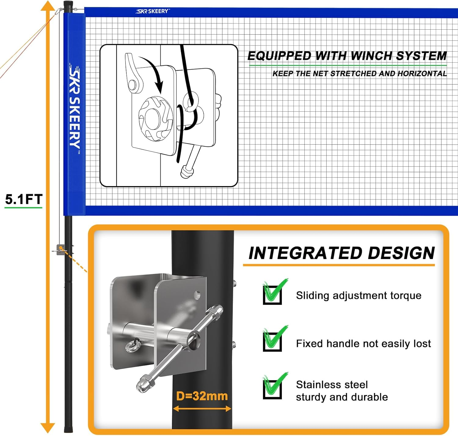 Professional Badminton Set with Winch System,Portable Badminton Net Includes Carbon Aluminum Badminton Rackets Set of 4,3 Shuttlecocks and Carrying Bag,Badminton Sets for Backyards,Beach (Blue) image number 1