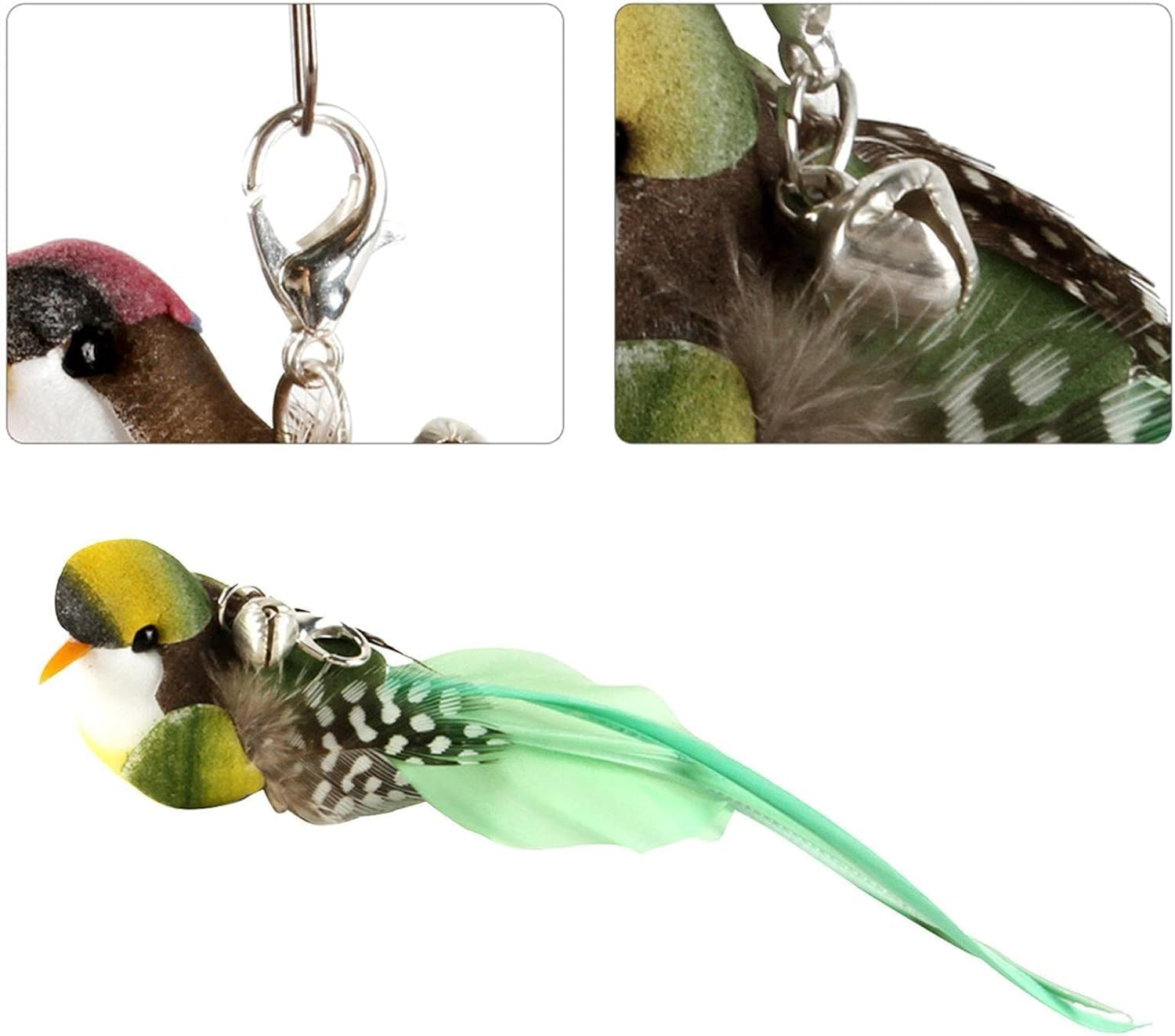 Squarezhenbo Green Bird Cat Toy for Indoor Cats, Cat Toy Wand, Refills, Bird Replacement Head with Bell - Handmade Cat Toy Bird Replacement for Cat Wand, Cat Toy, Feather Toy image number 3