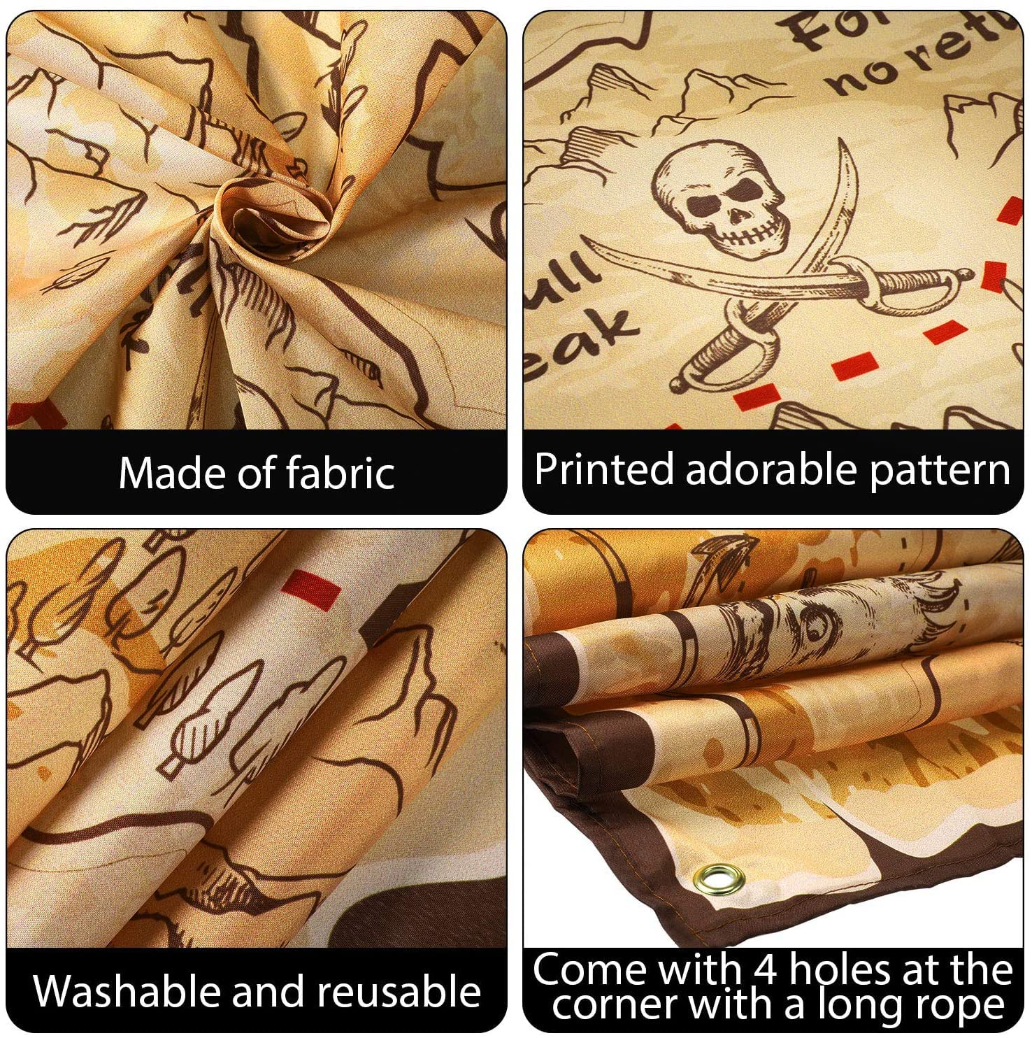 Pirate Treasure Map Backdrop Background Island Treasure Map Banner Nautical Wall Tapestry Hanging Decoration for Treasure Hunt Theme Party Birthday Party Photo Shooting Booth Props image number 3