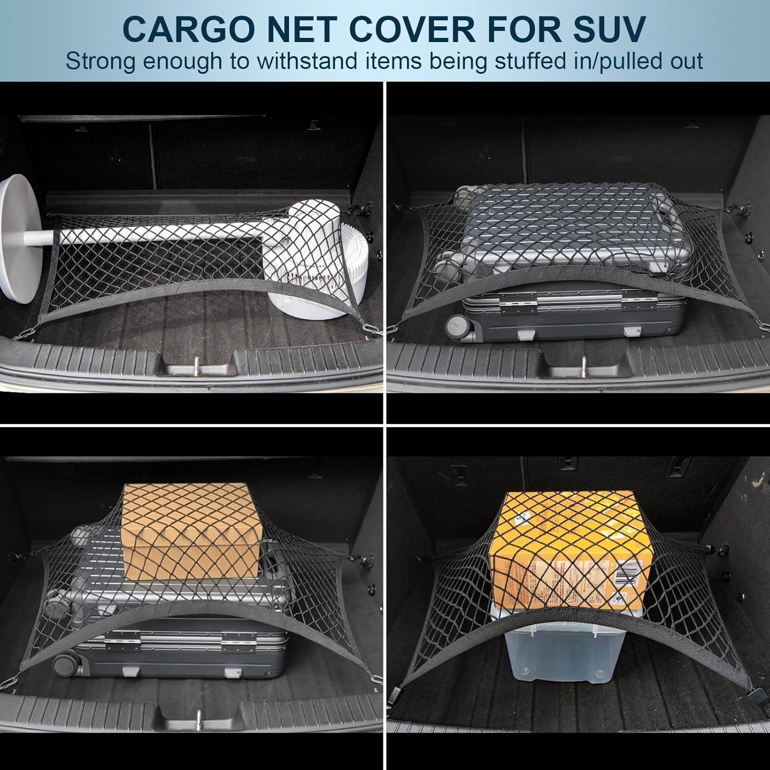 Elastic Cargo Net for SUV, Car Trunk Net Organizer with ABS Hook Storage Mesh Cargo Nets 70 X 50 Cm for Truck Bed Tailgate Netting Accessories