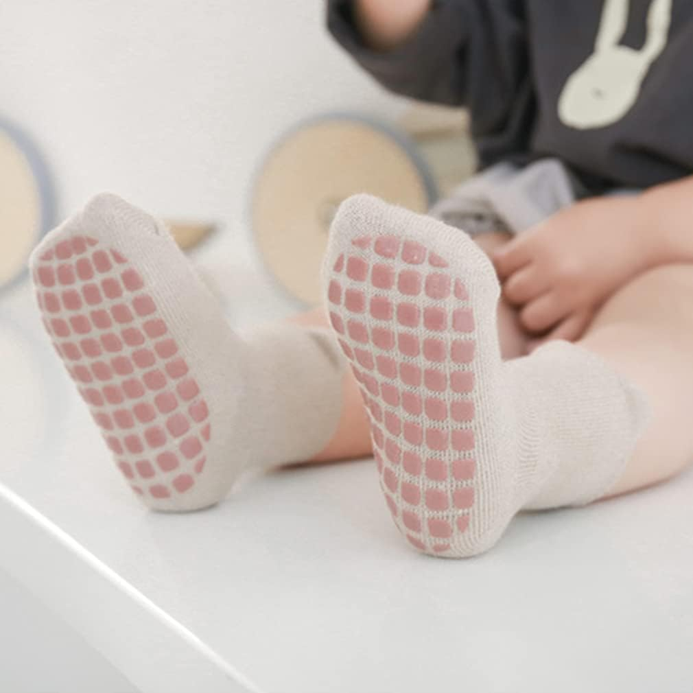 Baby Non Slip Socks Toddler Non-Skid Ankle Socks with Grips Anti-Slip Crew Cotton Socks for Infants Toddlers Girls Boys
