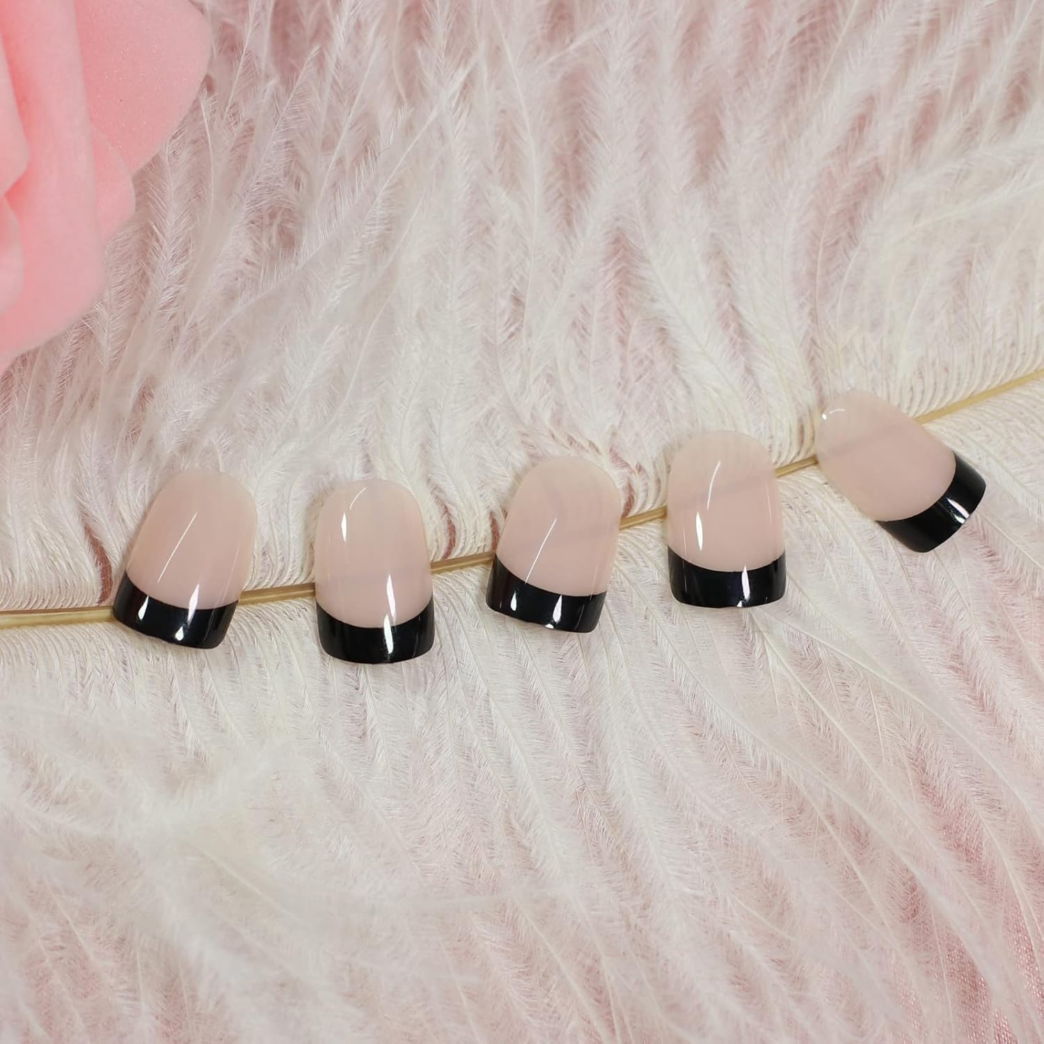 Black Tip Classy Finish Polish Press on Nails Medium-Short French Square Gel Acrylic Manicure DIY Reusable False Nails 24Pcs - Silver image number 3