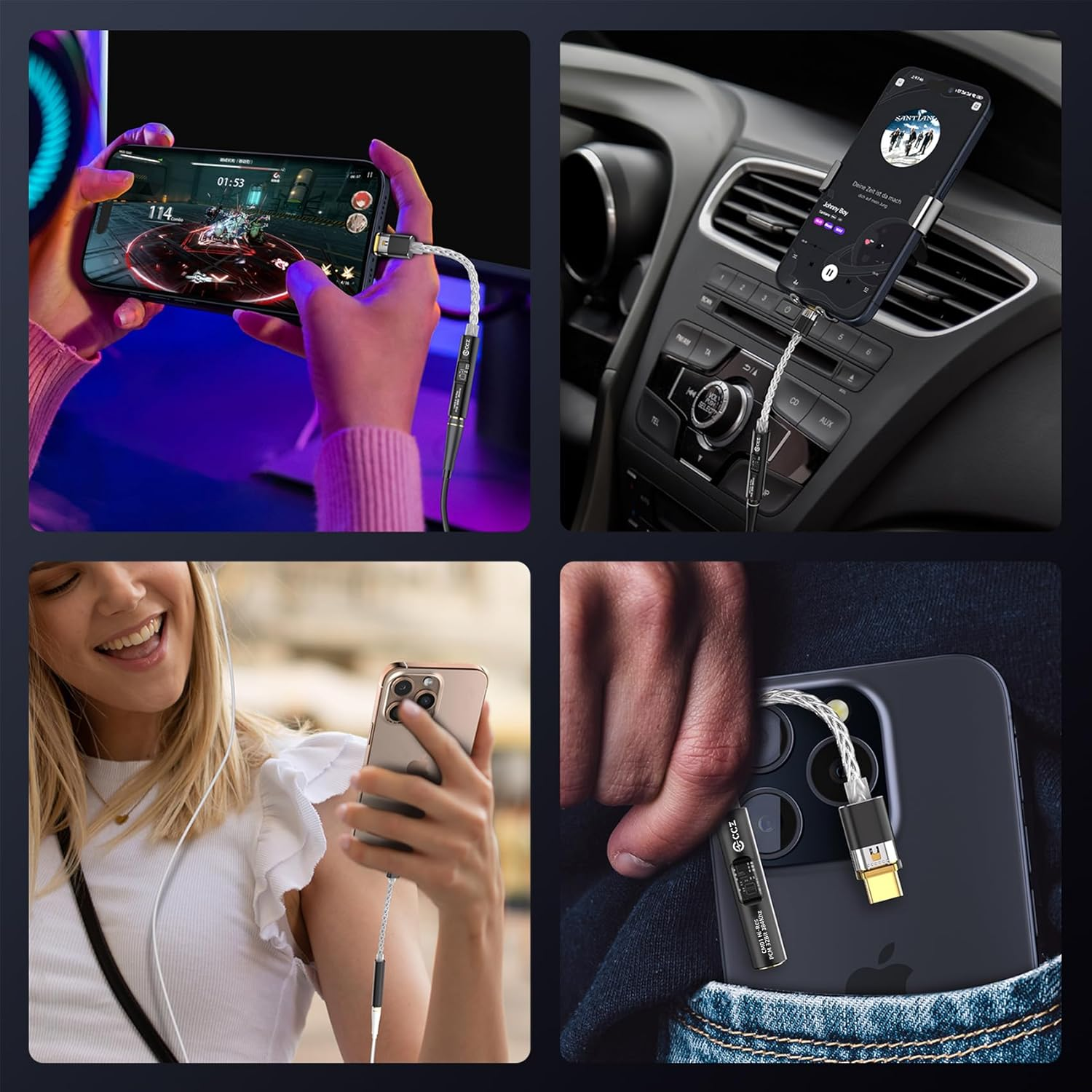 USB C to 3.5Mm Audio Headphone Adapter with CX31993 MAX97220 Dual Chip Dongle Hi-Res DAC, USB-A and Type C/USB-C to Aux Adapter, CCZ CM01 8-Strand Single Crystal Copper Silver-Plated IEM Cable (Black) image number 1