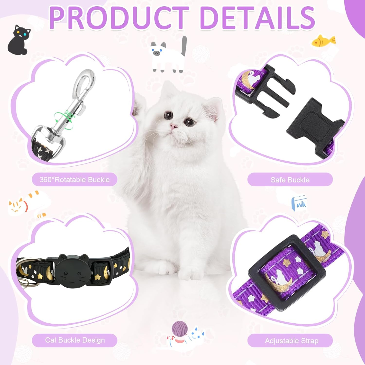 Set of 2 Cat Harness with Lead, Collar Set, Adjustable Nylon Harnesses, Cat Lead with Adjustable Reflective Strips for Small Cats, Puppies, Outdoor, Garden, Walking, Training, Playing image number 3