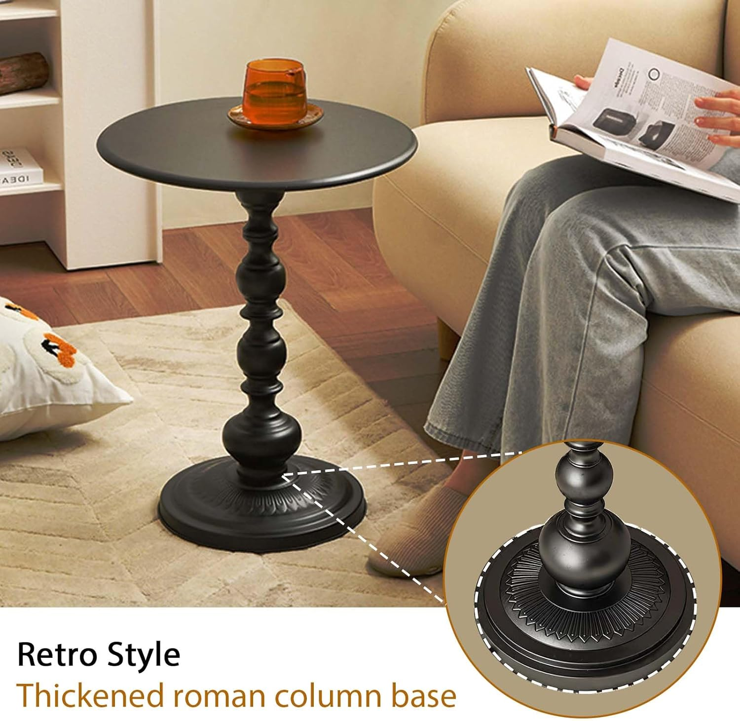 Holvity Metal Small Coffee Table, Sofa Side Table Vintage Matte Round,Home Side Tables Small Spaces, for Living Room Bedroom Balcony Office (White)