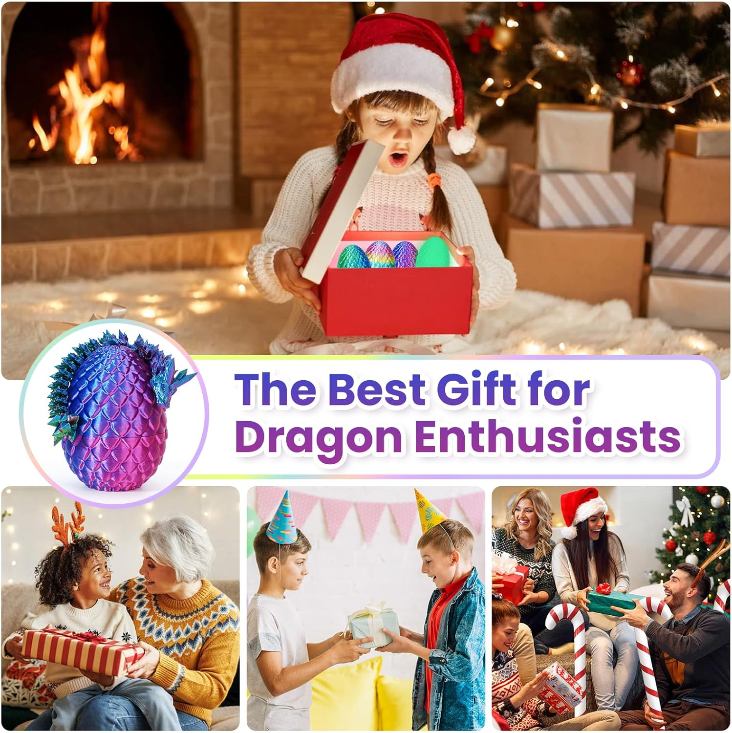 4PCS 3D Printed Dragon Eggs with Dragon Inside, Mini Mystery Dragon Egg Articulated Crystal Dragon Fidget Toy, Surprise 3D Printed Animals Toy Set (4-Piece Set-B) image number 1