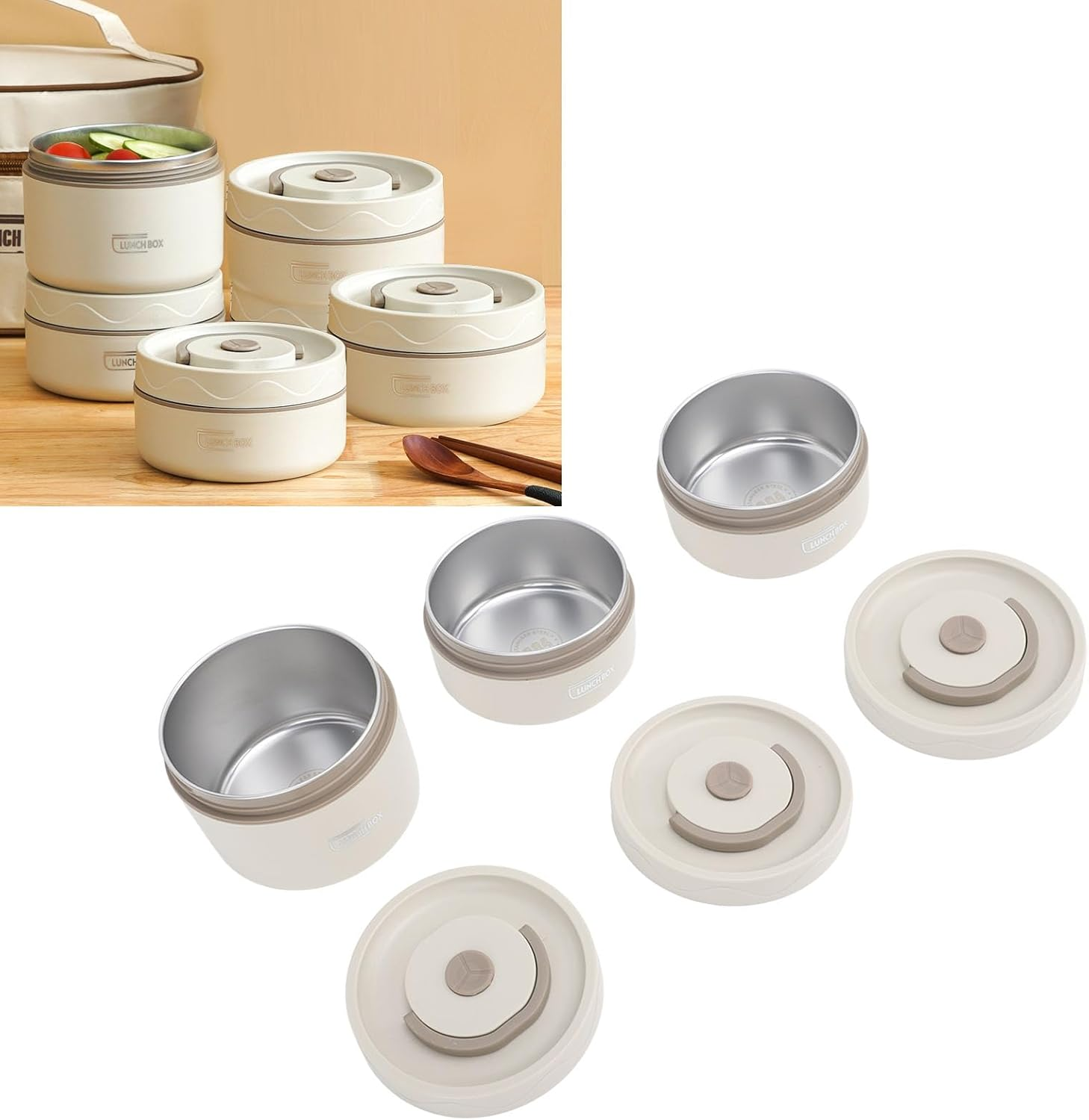 Thermal Bento Box Lunch Box Set, Portable Insulated Lunch Container for Adults Kids School Work, Leakproof Stainless Steel Keep Warm Food Container with Bag, Lid, Easy to Carry image number 6