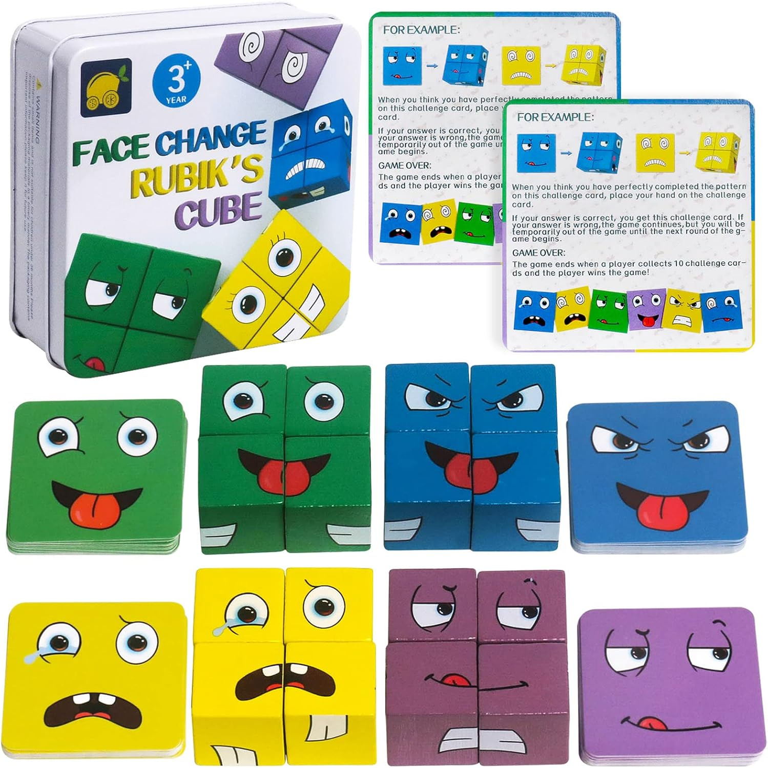 Montessori Wooden Face-Changing Puzzle Blocks - Brain Teaser Building Cube Board Game for Kids Ages 3+ | Educational Matching Toy for Toddlers (Jigsaw Blocks) image number 5