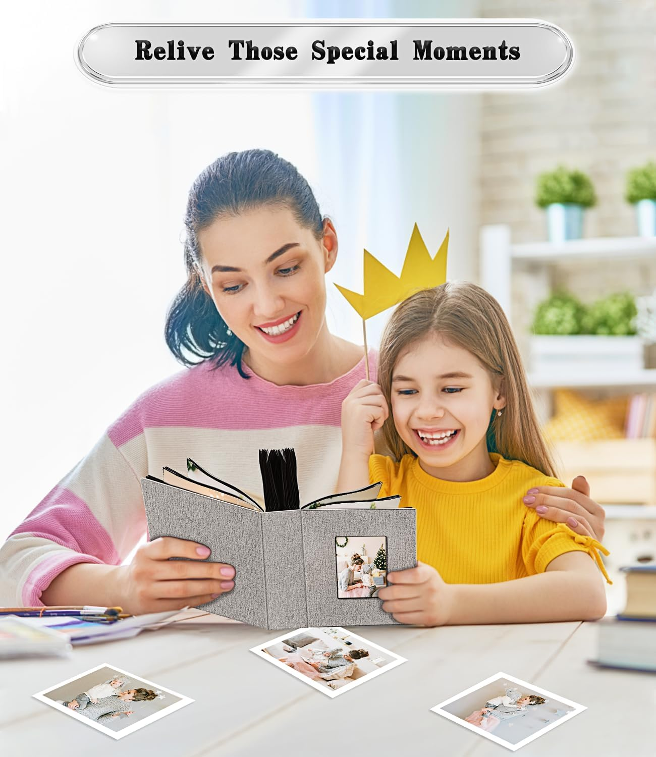 Ejblfe Photo Album 4X6,Linen Cover Slide-In Photo Album Book Can Holds 100 4X6 Photos with 50 Black Sheets for Family,Wedding,Baby and Holiday Pictures (Gray) image number 3