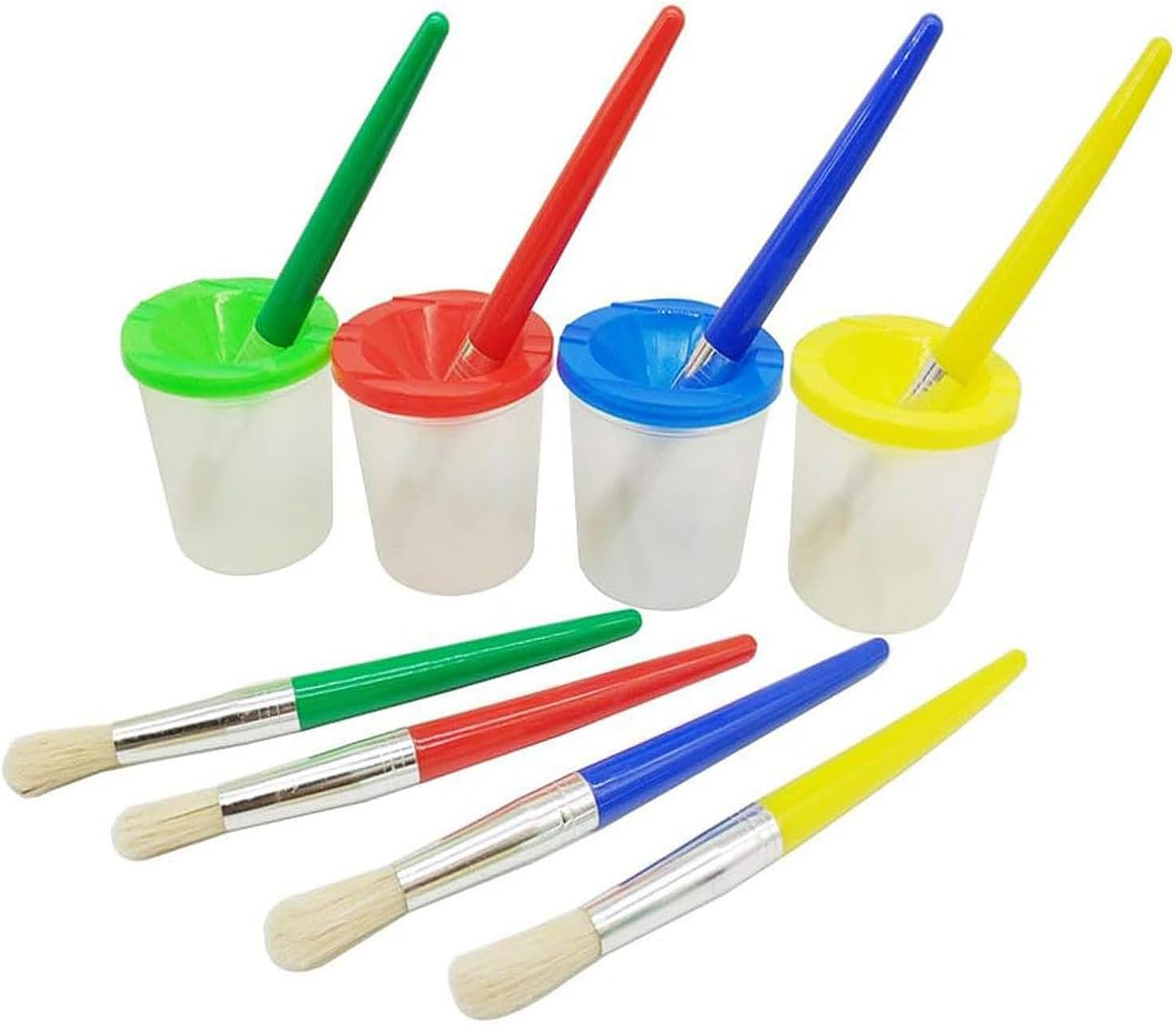 4 Pieces Assorted Colored Children'S Paintbrushes Spill Proof Paint Cups and Paint Brushes for Kids
