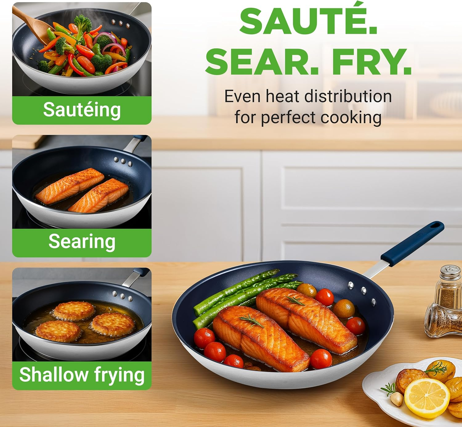 Nutrichef Frying Pan 25Cm, Non Stick Frying Pan, Induction Pan, Professional Home Cookware, Silicone Handle, Stain-Resistant, and Easy to Clean image number 2