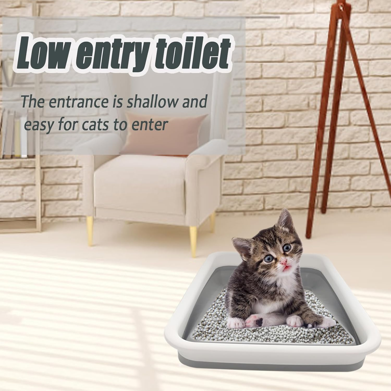 2 Pack Collapsible Small Cat Litter Box, Open Kitten Litter Potty Pan Low Entry Pet Kitty Toilet Foldable Waterproof Travel Toilet for Sick Frail Kitty 14.6 X 10.6 X 4.8 Inches Grey image number 4