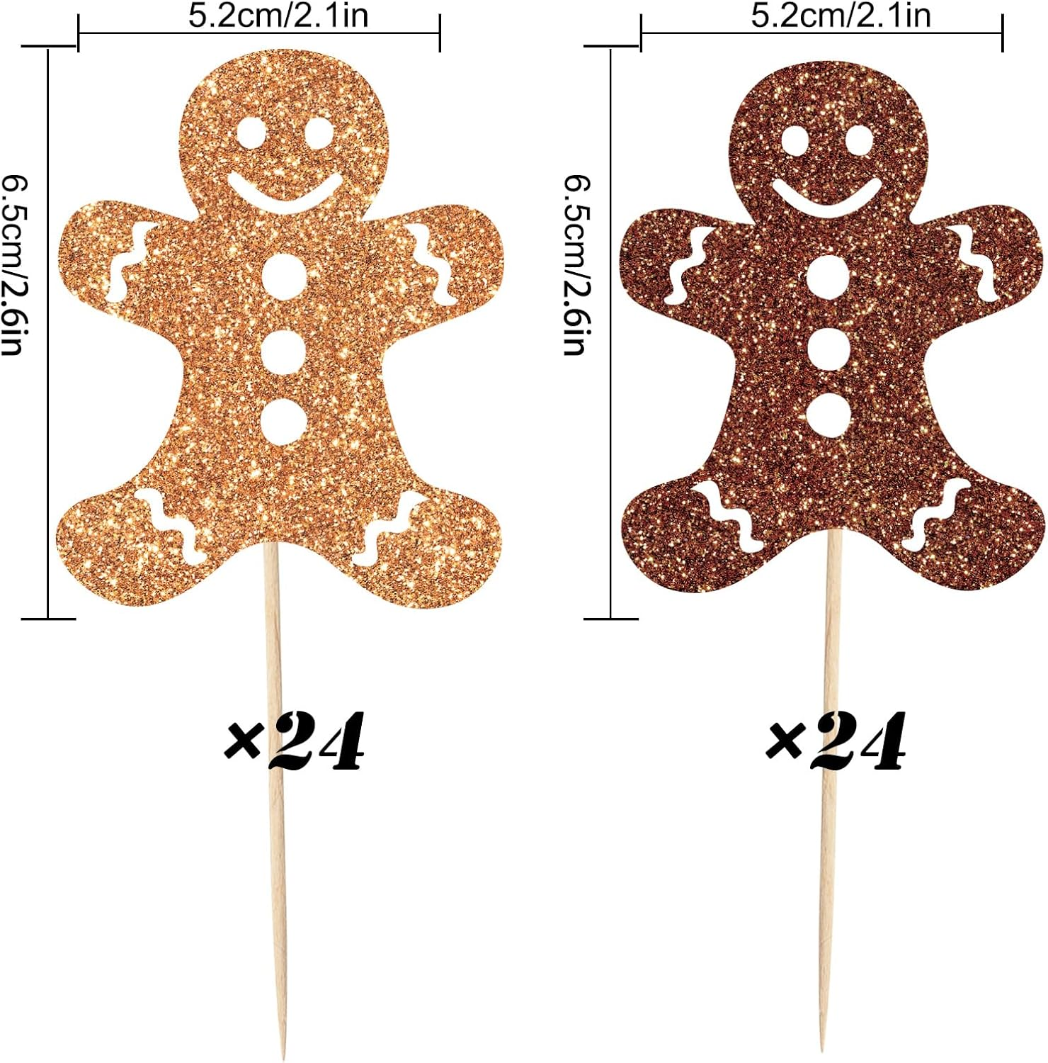 Whaline 48Pcs Christmas Cupcake Topper Glitter Brown Gingerbread Man Cupcake Picks Holiday Food Picks for Xmas Winter Cake Decoration image number 2
