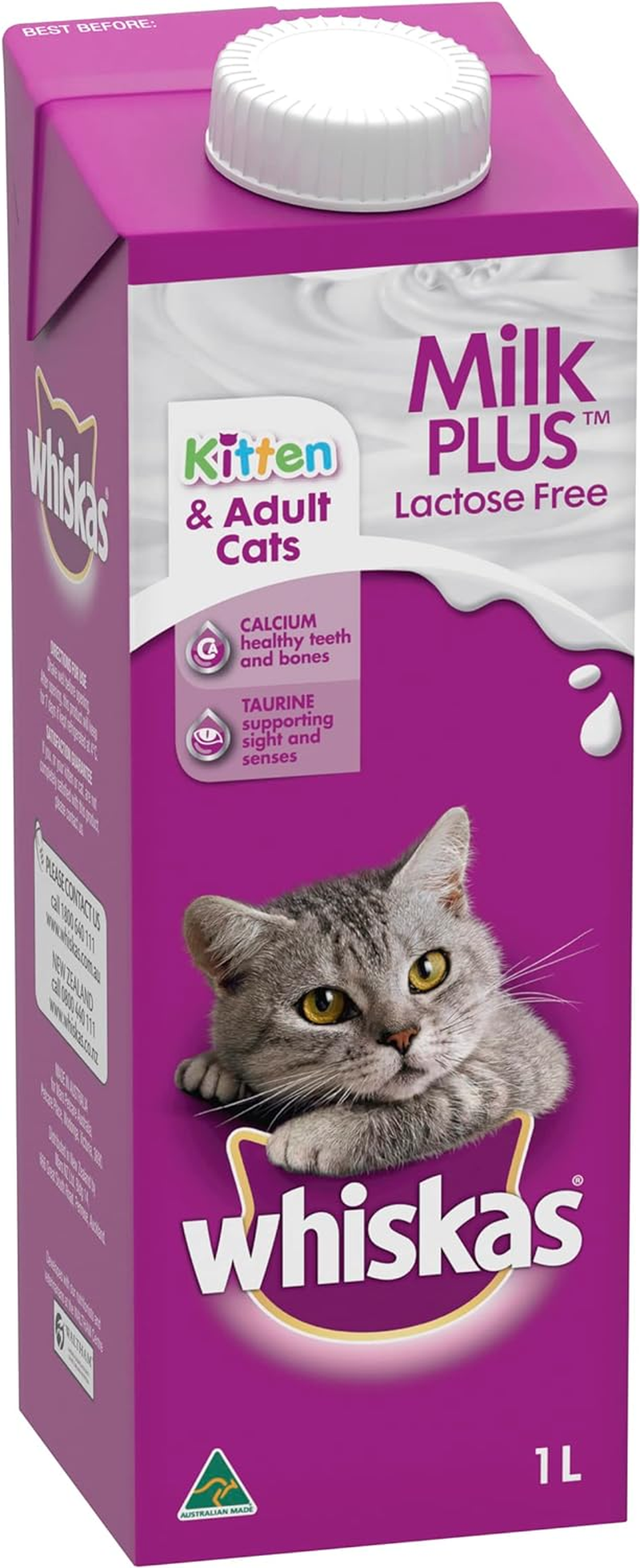 Whiskas Kitten & Adult Milk plus Lactose Free 1 Litre, 8 Pack image number 1