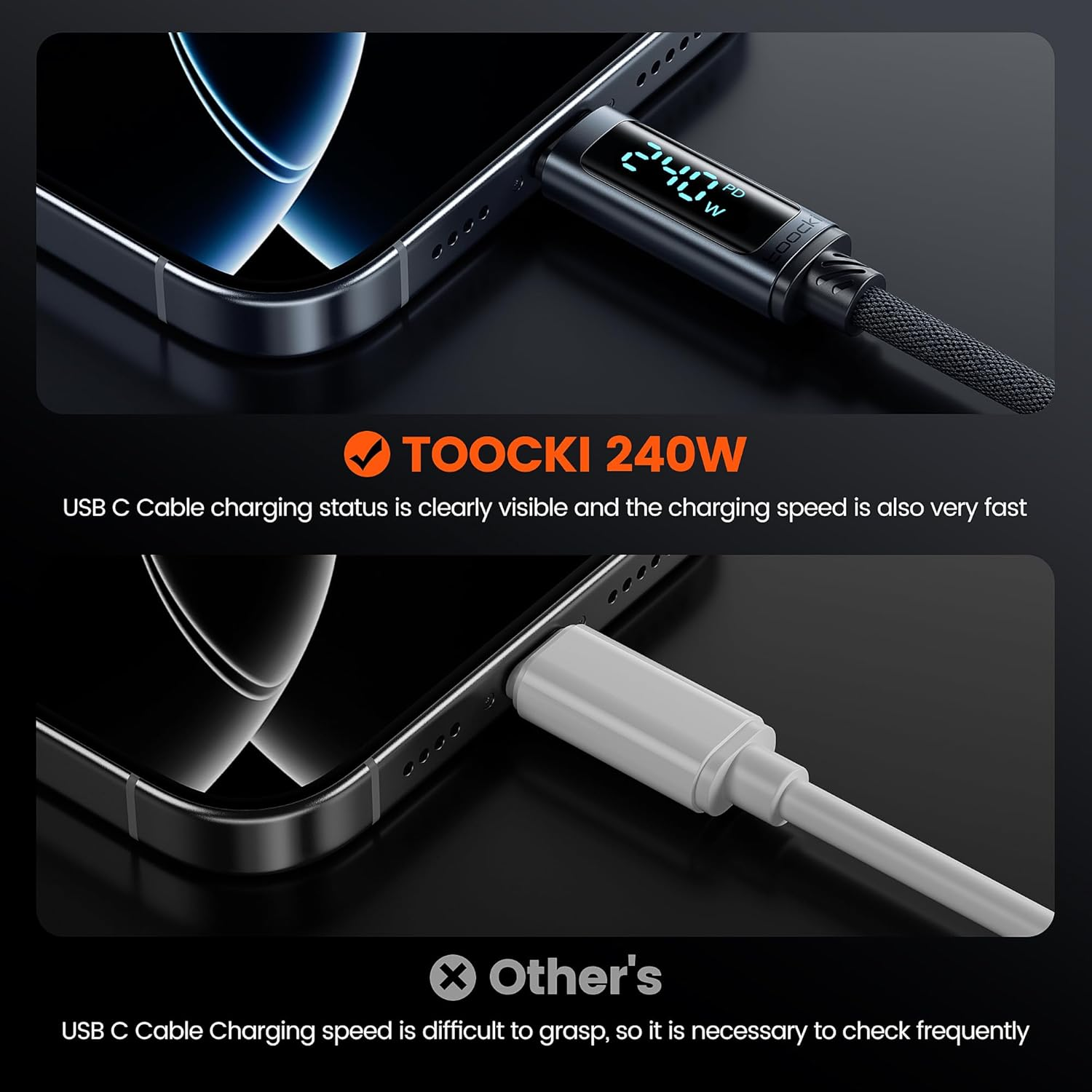 USB C Cable [2Pack,1M] 240W Fast Charging Cord with LED Display Compatible with Iphone 17 16 15 Pro plus Pro Max Air, Ipad Pro, Samsung Galaxy S24 S23, Switch, Macbook Air, Pixel image number 5