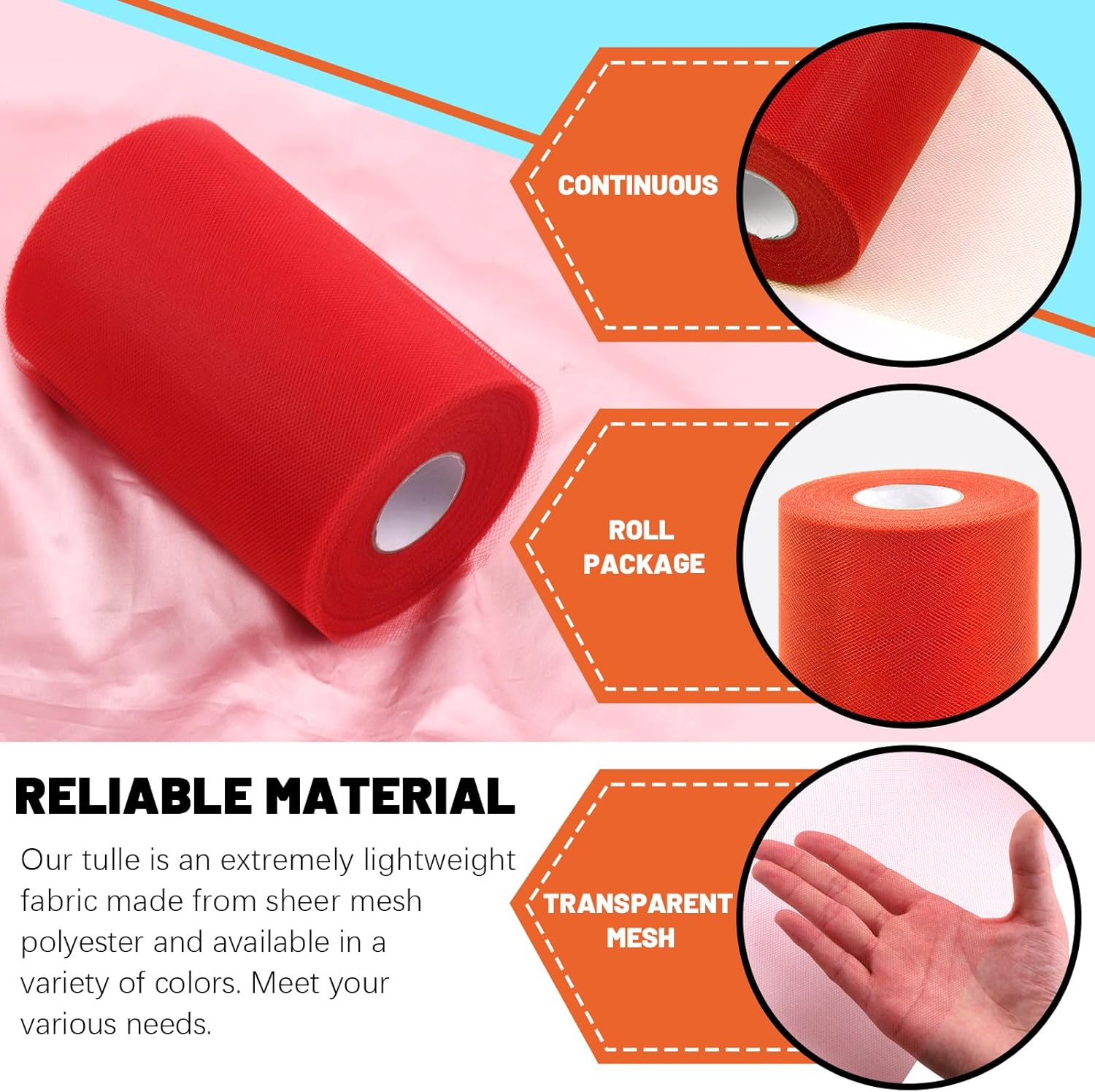 Tanstic 1Pc Red Tulle Fabric Roll, 6 Inch X 100 Yards Tulle Ribbon Fabric Spool Fabric Tulle Roll for DIY Tutu Bow, Birthday Party Wedding Decorations - Black image number 5