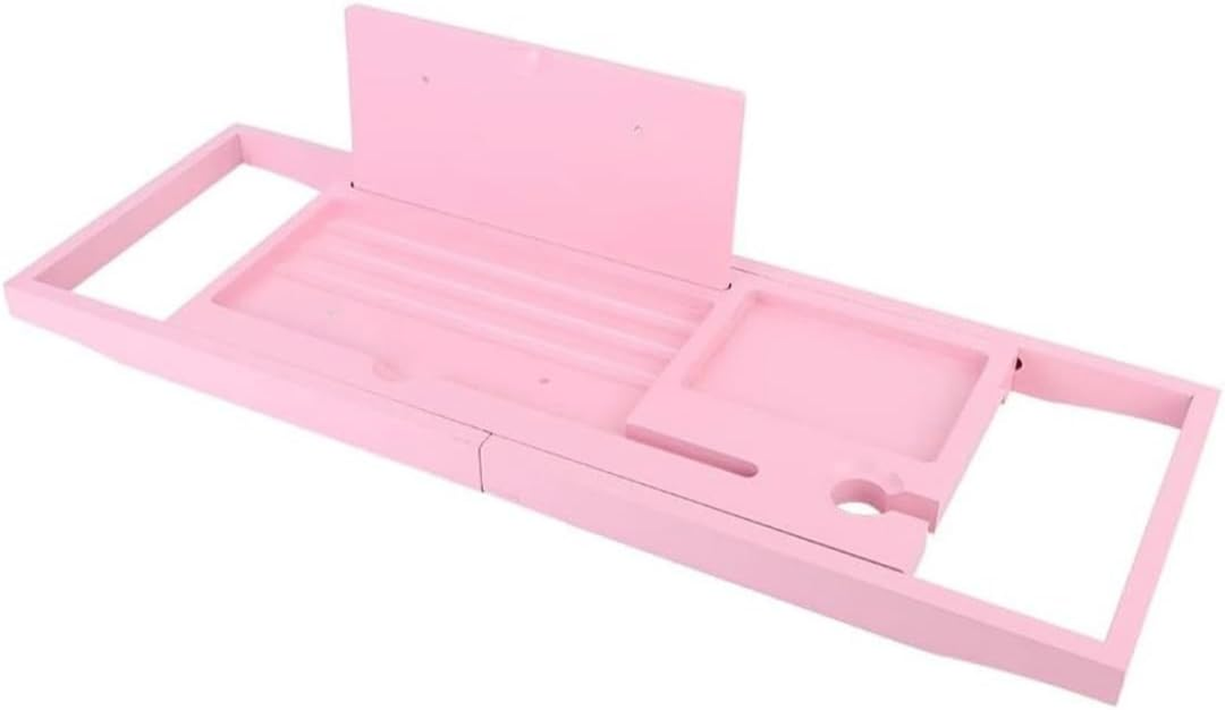 Bathtub Caddy Tray, Extendable Bath Organiser with Book Rest, Pink Bath Shelf image number 3