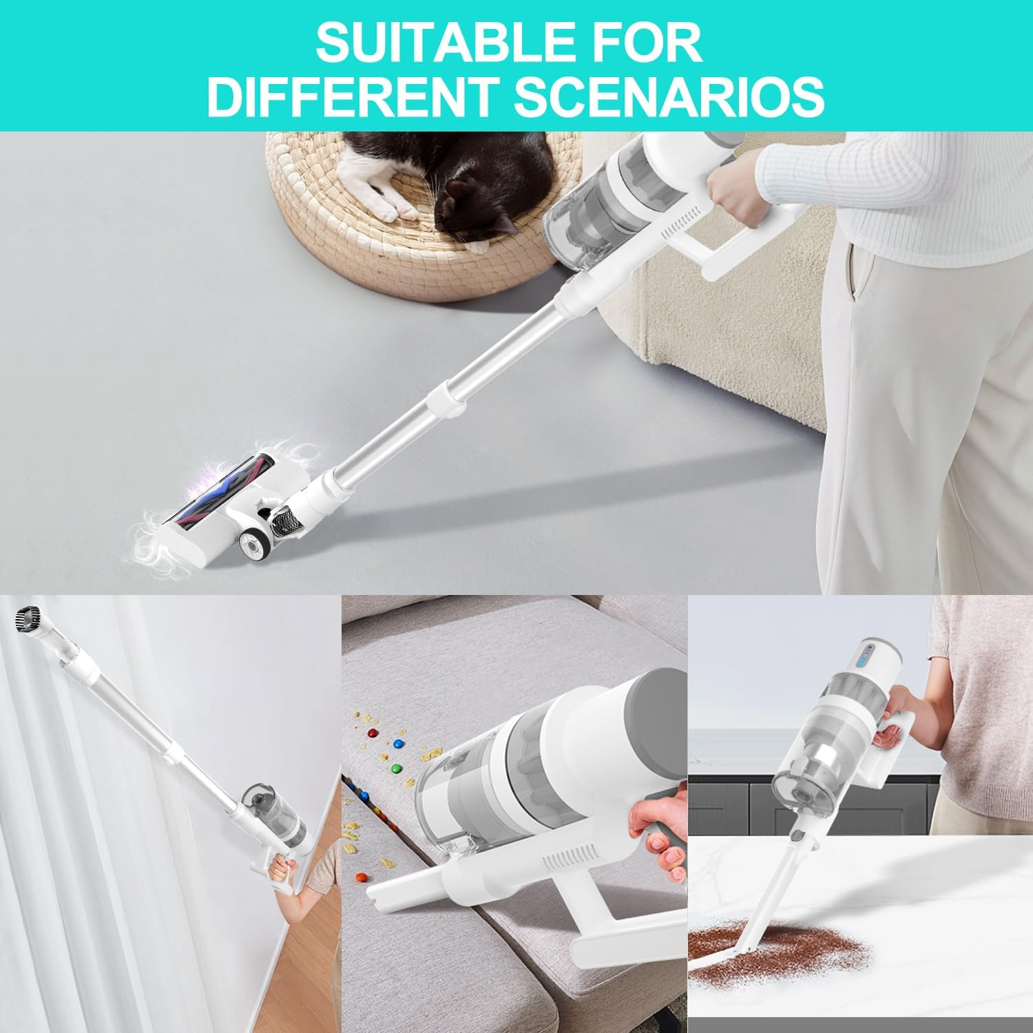 Cordless Vacuum Cleaner, 18000Pa Powerful Cordless Stick Vacuum 6 in 1, 45Mins Long Runtime, LED Lights Vacuum for Hardwood Floor Carpet Pet Hair Car Cleaning image number 6