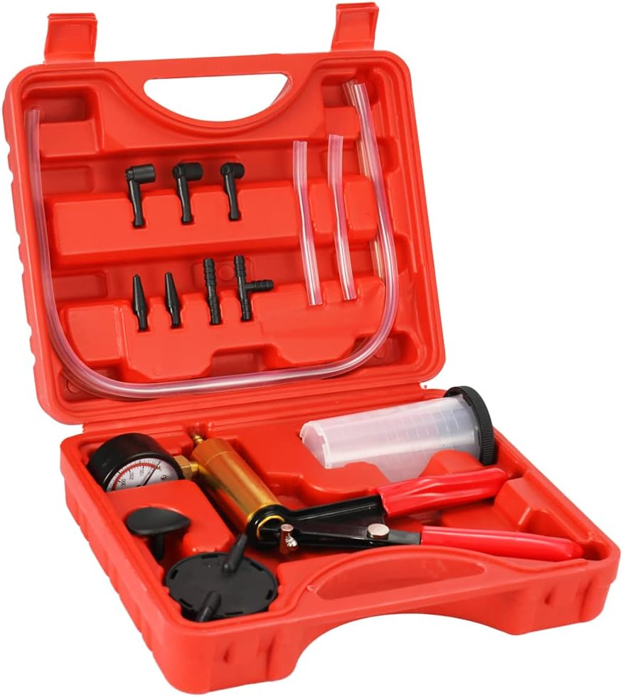 Eacam 17PCS Handheld Vacuum Pump Tester Brake Bleeder Kit Brake System Bleeding Tools with Adapters Automotive Fluid Reservoir Tester for Car Truck Motorcycle