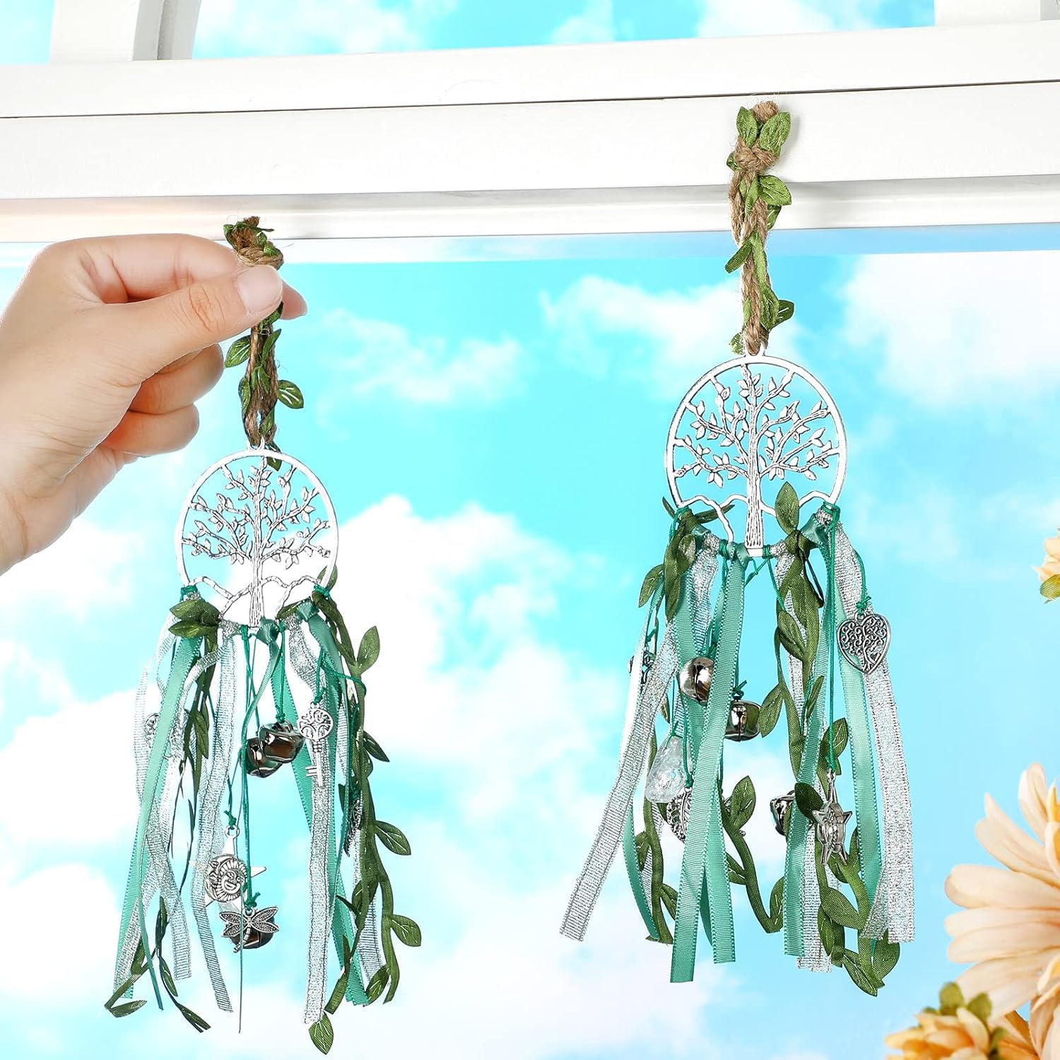 Witch Bells Protection for Door Knob Tree of Life Wind Chime Hanger Clear Negative Energy Witchcraft Supplies Witch Wind Chimes Wreath Pagan Bell Decor for Witchy Boho Room (Vivid Style)