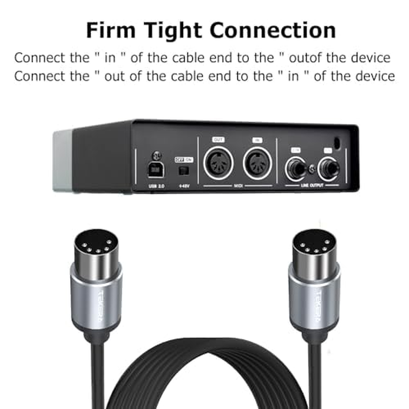 TEKERA MIDI Cable,2-Pack 1M, MIDI Cable Male to Male, Short MIDI Interface, Sturdy 5-Pin Din Connector, Universal Compatibility 5-PIN Metal Plug for Guitars, Electronic Pianos, Electronic Drums