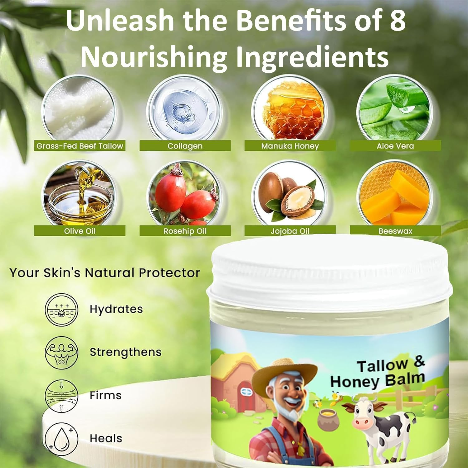 Tallow and Honey Balm, Beef Tallow and Honey Balm, Refreshing and Non Greasy Texture, Deeply Penetrate Skin, Absorbs Quickly for Hydrate Skin, Leaving It Feeling Soft, Supple and Glowing - 3 Pcs image number 6