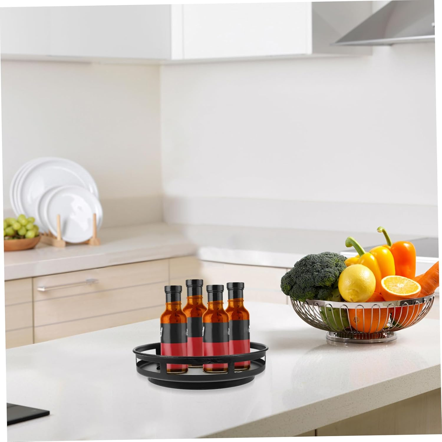 SHOWERORO Turntable Organizer Spice Rack Storage Container for Kitchen and Bathroom Rotating Skincare Holder Non-Slip Tray for Easy Access Large Capacity for Jars and Toiletries