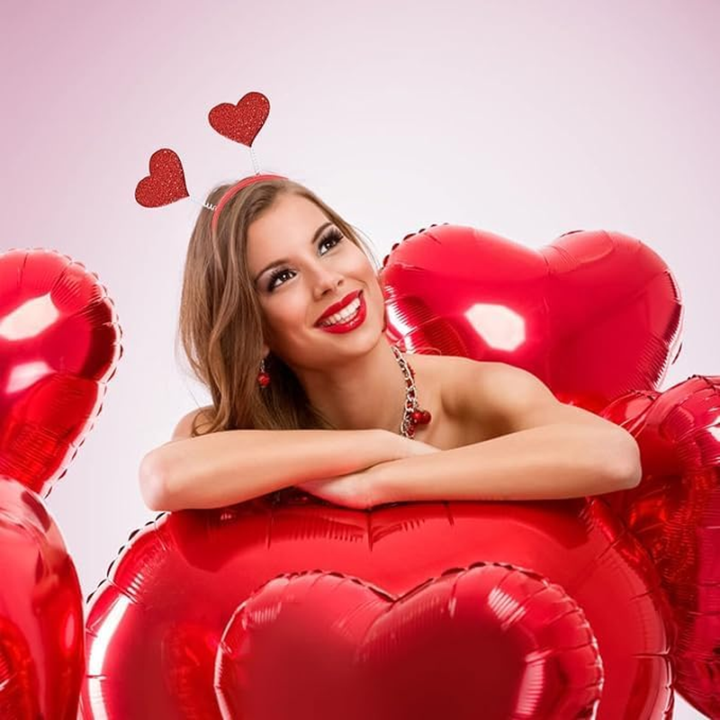 4 Pcs Valentines Day Heart Head Boppers Eyeglasses Glasses Headband Love Hair Hoops Sunglasses Red Heart Headpiece Hair Bands Women Dress up Christmas Wedding Birthday Party Accessories image number 3