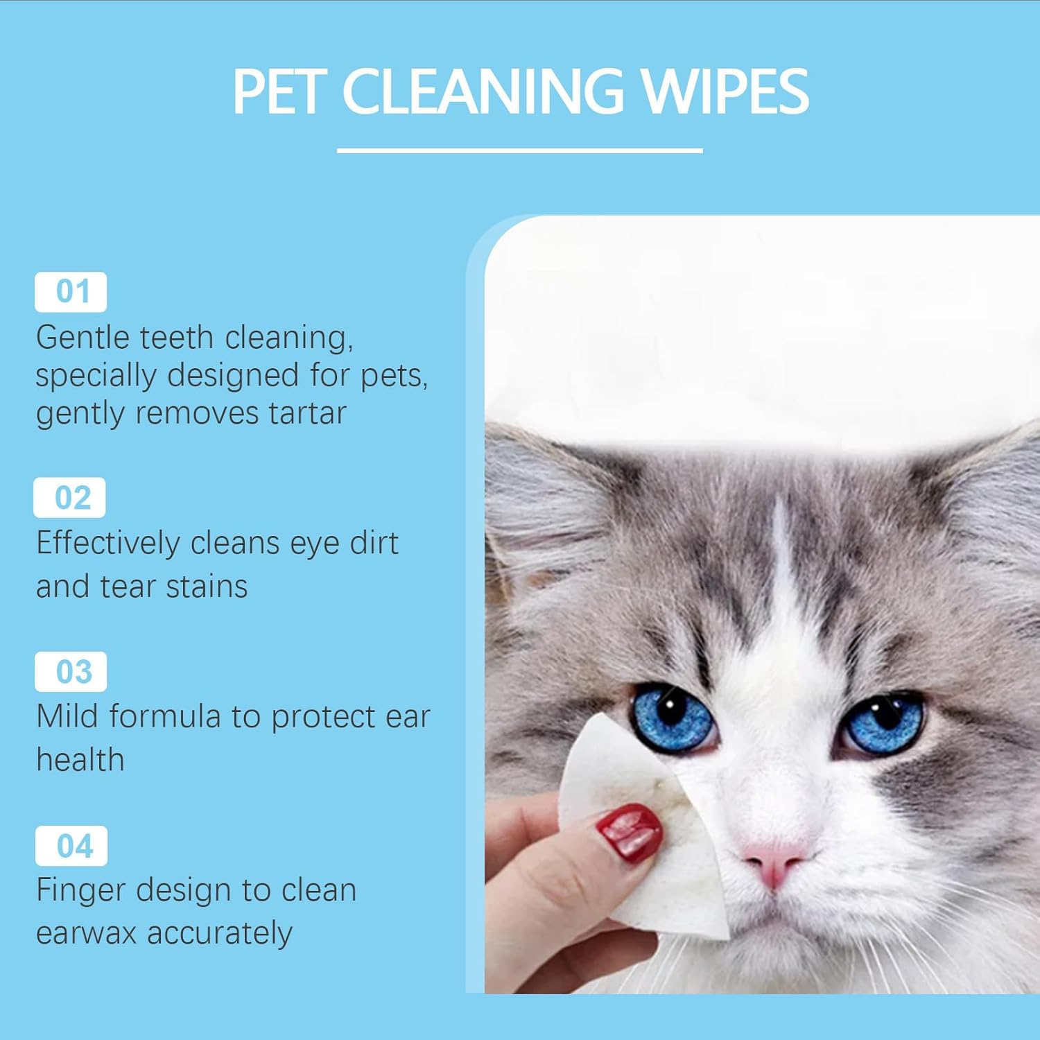 Pet Dental and Hygiene Cleaning Kit, Gentle Teeth, Ear and Eye Care Wipes with Finger Design, Long-Lasting Formula image number 2