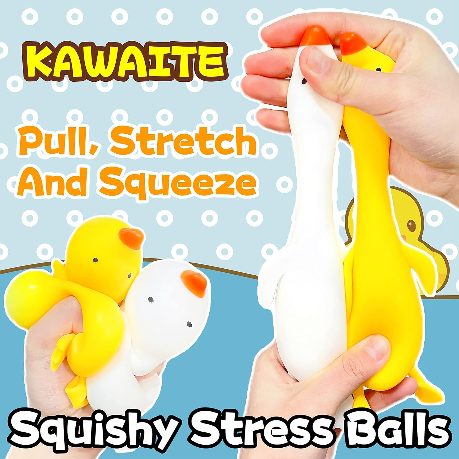 Stretchy Stress Relief Balls (Set of 2) Duck Squeeze Ball Sensory Fidget Toys | Anxiety Relief Animal Dough Balls for Boys, Girls, Kids, Adults | Squishy Stress Balls Squish Toys image number 5