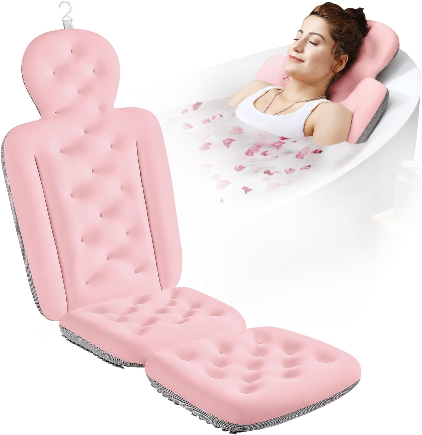 Full Body Bath Pillow for Bathtub, Thick Bathtub Cushion with Laundry Bag, Luxury Tub Pillow for Bath for Headrest Neck and Back Support Pink 51" X 16" image number 2