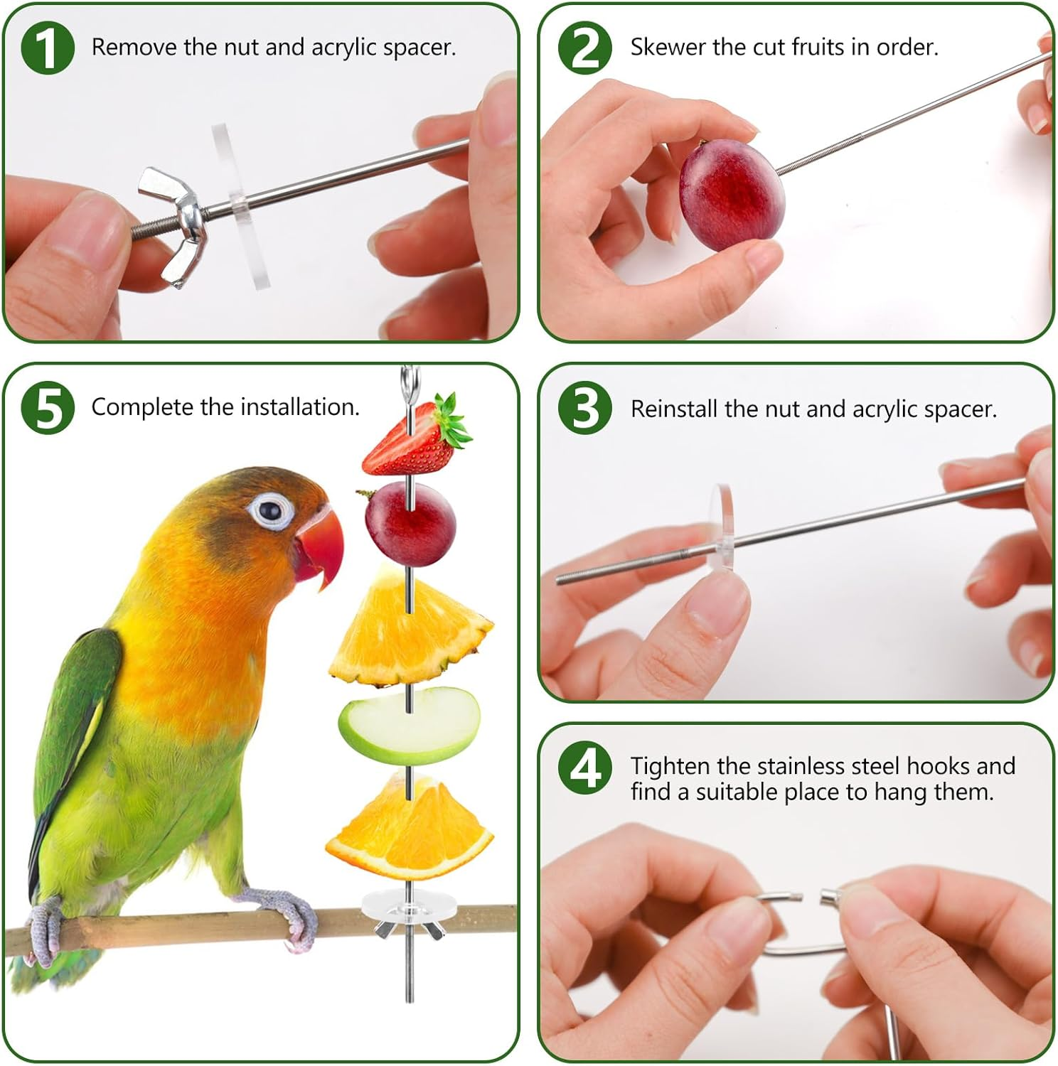 LELE LIFE 5 Pcs Hanging Bird Cage Feeder Parrot Fruit Vegetable Skewer Stainless Steel Parakeet Budgie Bird Cage Accessories image number 4