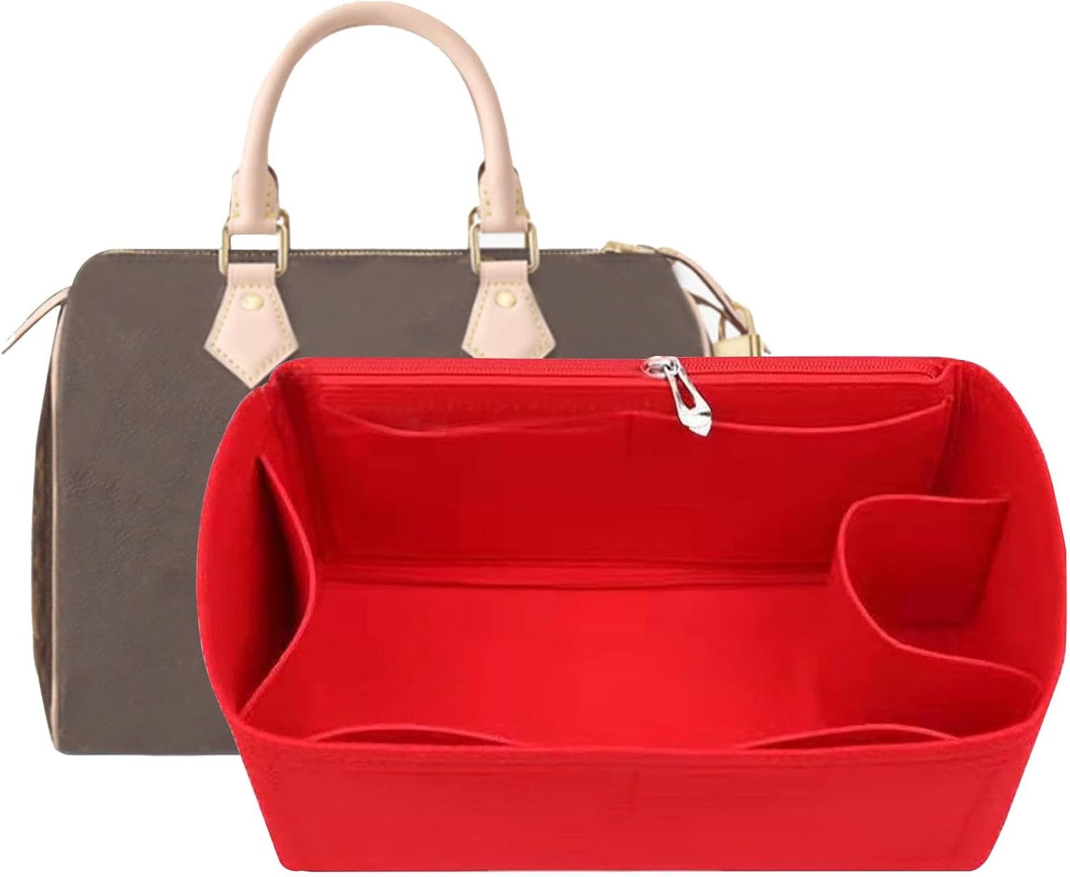 Lckaey Purse Inserts ​For Lv Speedy 25 Organizer Insert, for Monogram Bag, Handbag Protective Insert ​Tote Bag and Hand Bag Protector, Organizer Insert 1083Red-M 9X5.5X5.5In image number 6