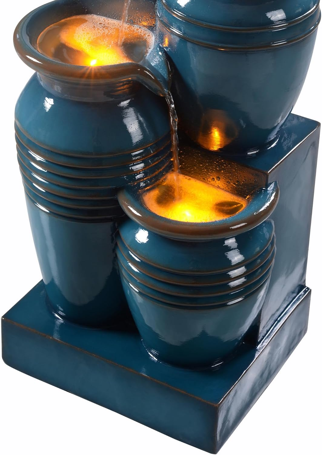 Teamson Home Solar Powered Outdoor 4 Tier Cascading Bowl Fountain 28.7In, Blue - Blue image number 4