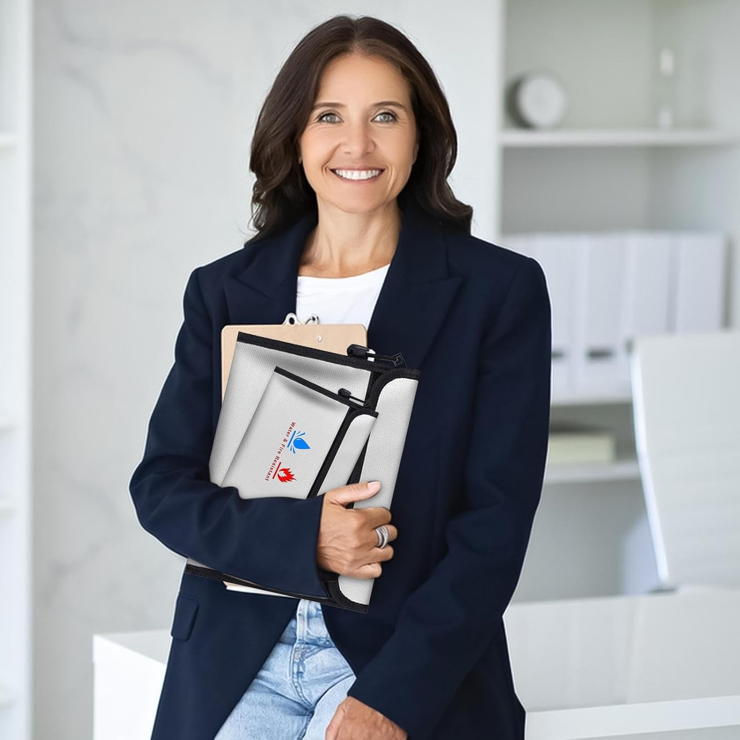 Wjnflqn, Fireproof Money Bag - Water Resistant File Folder with Zipper - 2 X Money Pockets, Money Holder for Cash, Jewellery, Valuables, Passport image number 6