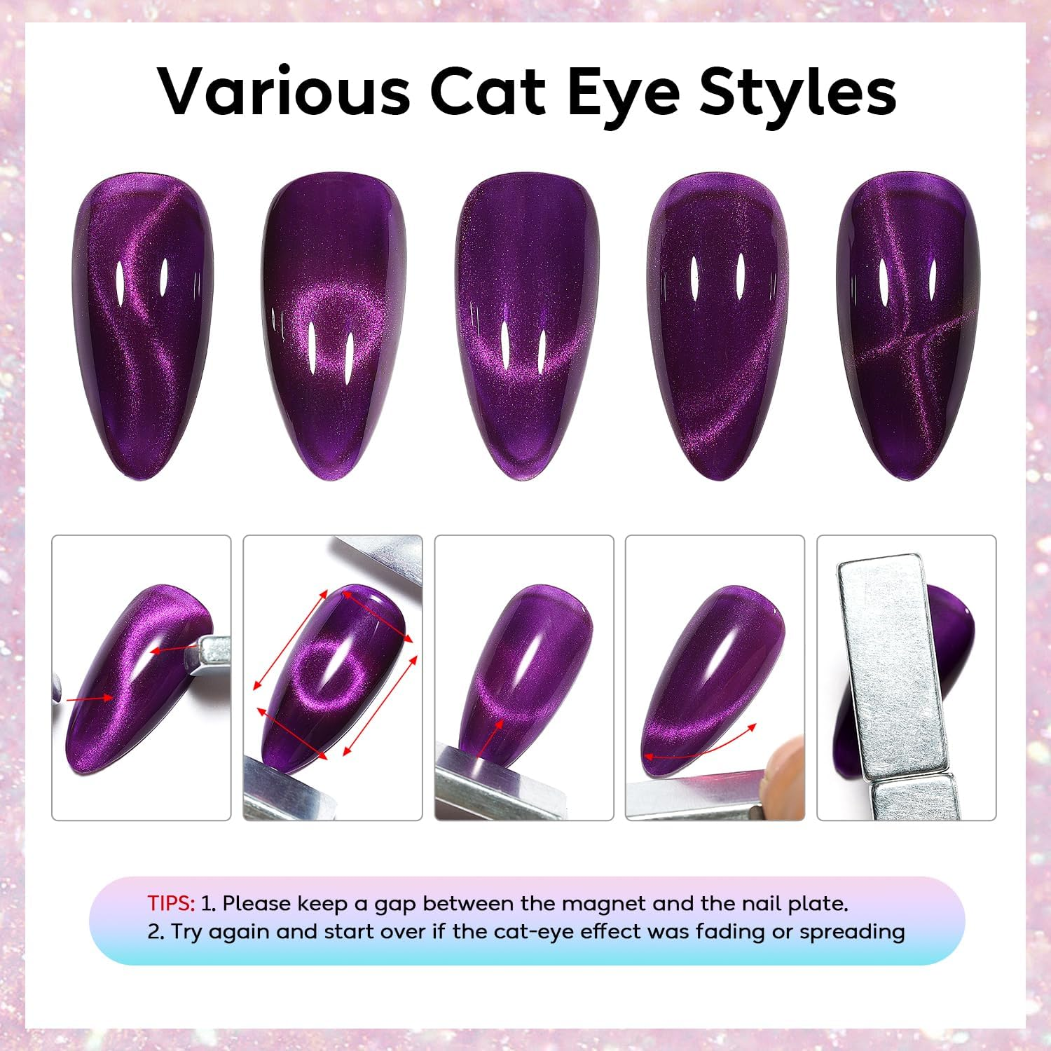 AIMEILI Cat Eye Gel Nail Polish U V LED Hema Free Cruelty Free Vegan Gel Polish Colors for Nail Art Kit Set of 6Pcs X 10Ml - Kit Set 71 - Set6-68 image number 5